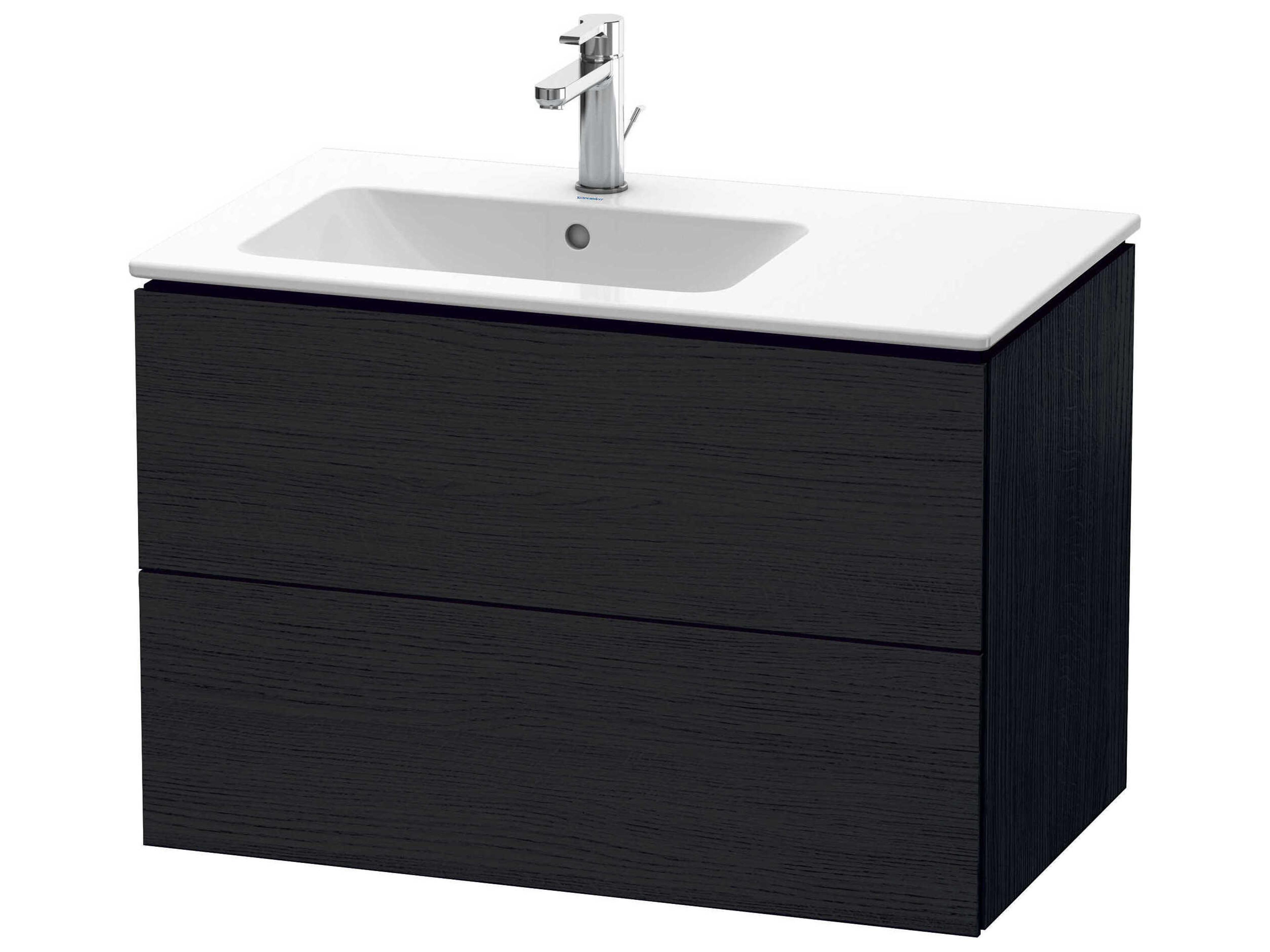 L-cube 32'' Two Drawer Black Oak Matt Wall-Mounted Vanity Unit