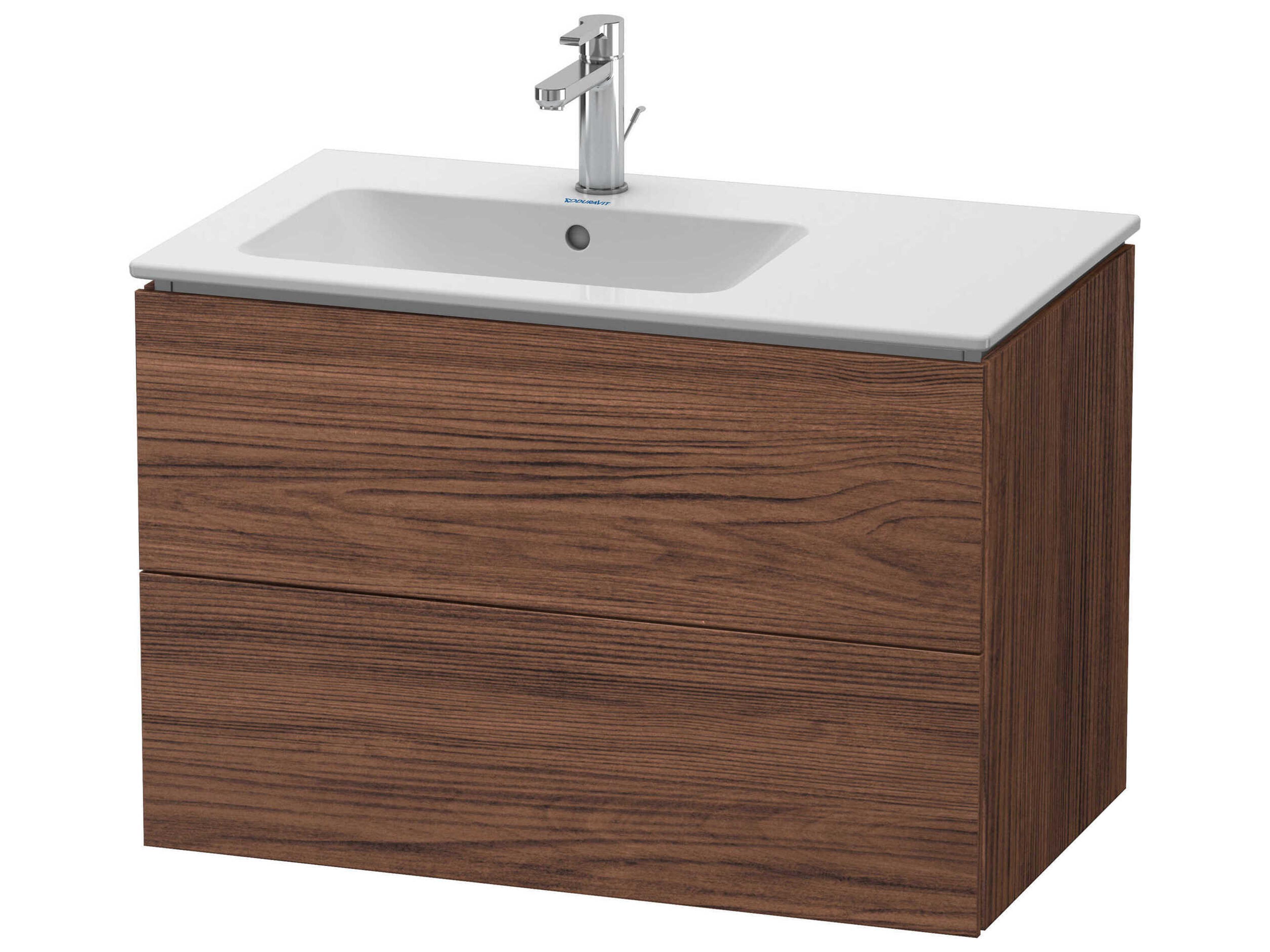 L-cube 32'' Two Drawer Walnut (Dark) Matt Wall-Mounted Vanity Unit