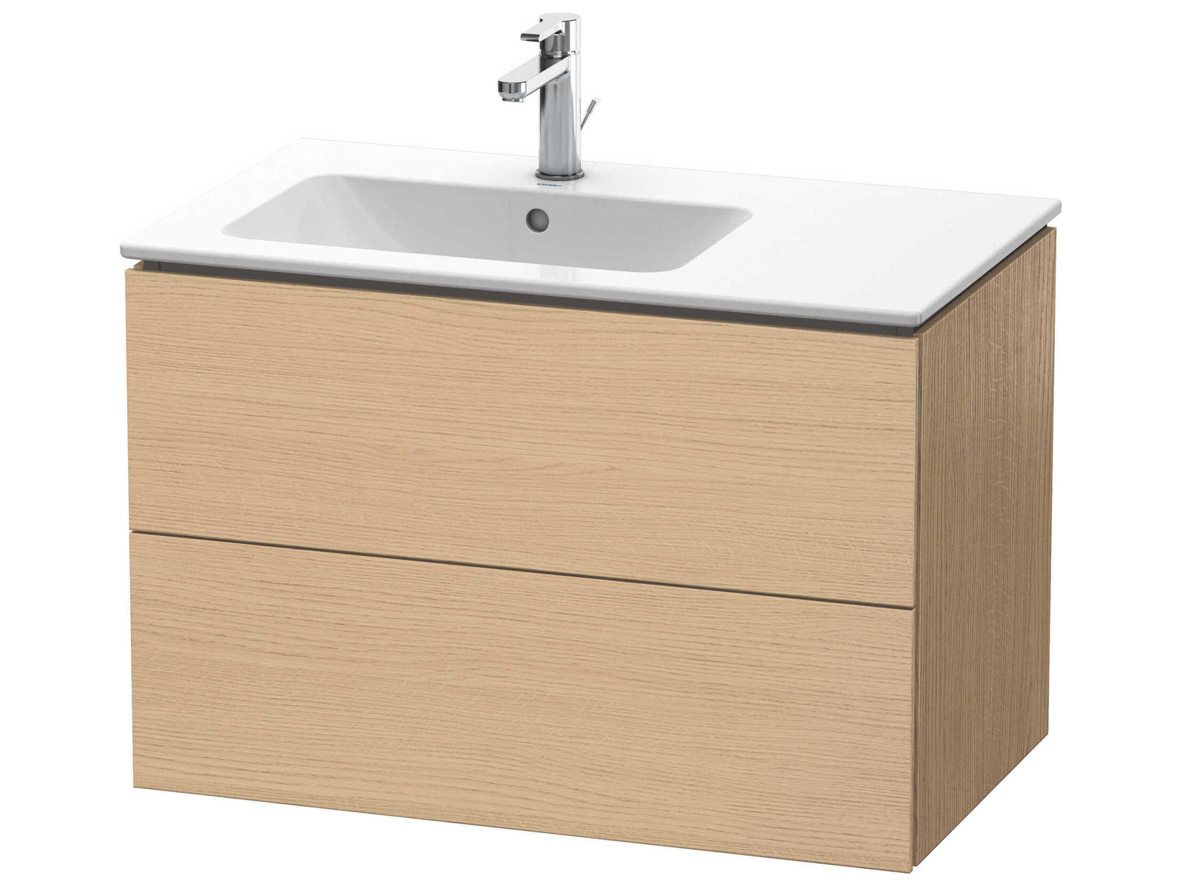 L-cube 32'' Two Drawer Natural Oak Matt Wall-Mounted Vanity Unit
