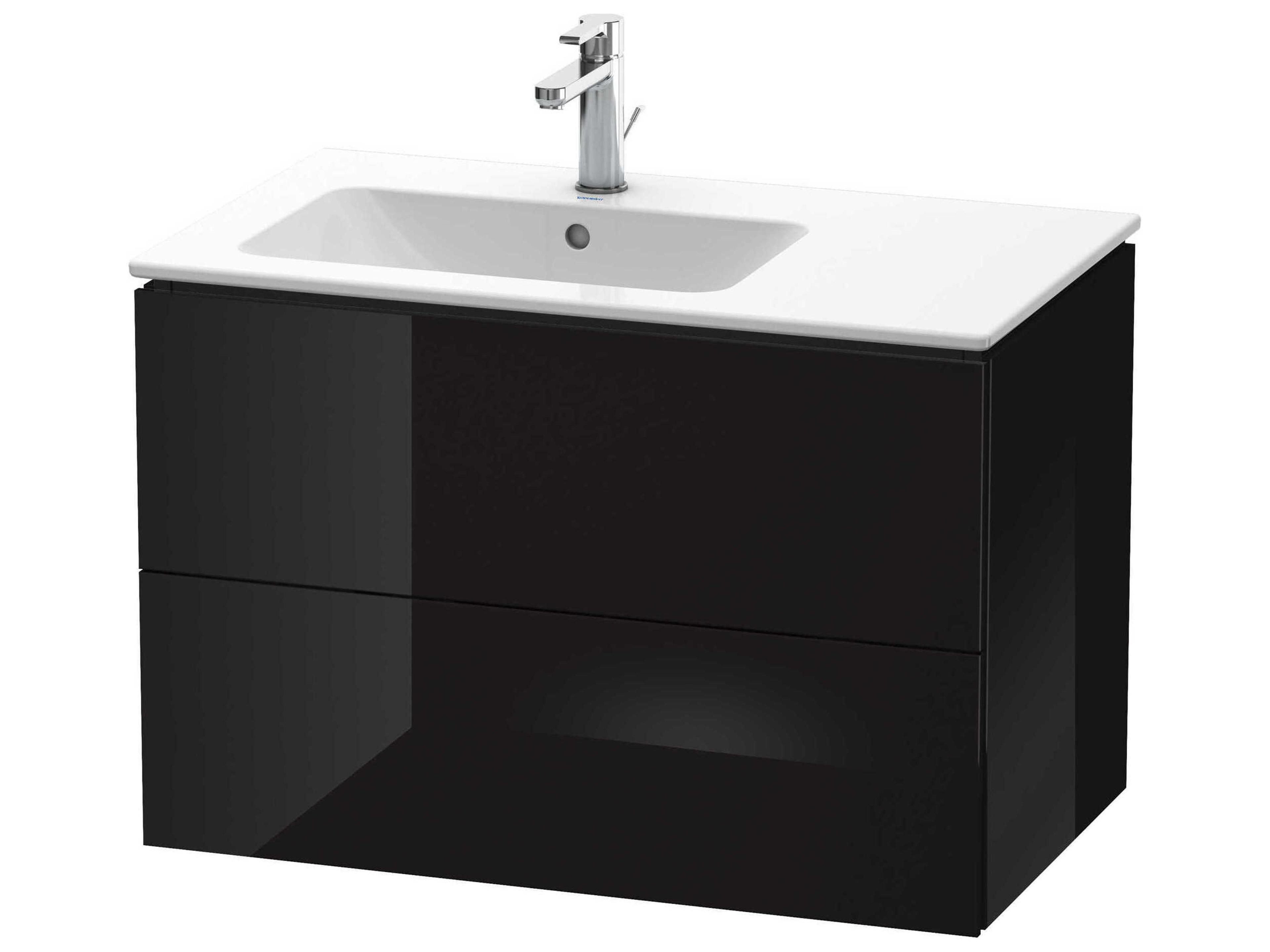 L-cube 32'' Two Drawer Black High Gloss Wall-Mounted Vanity Unit