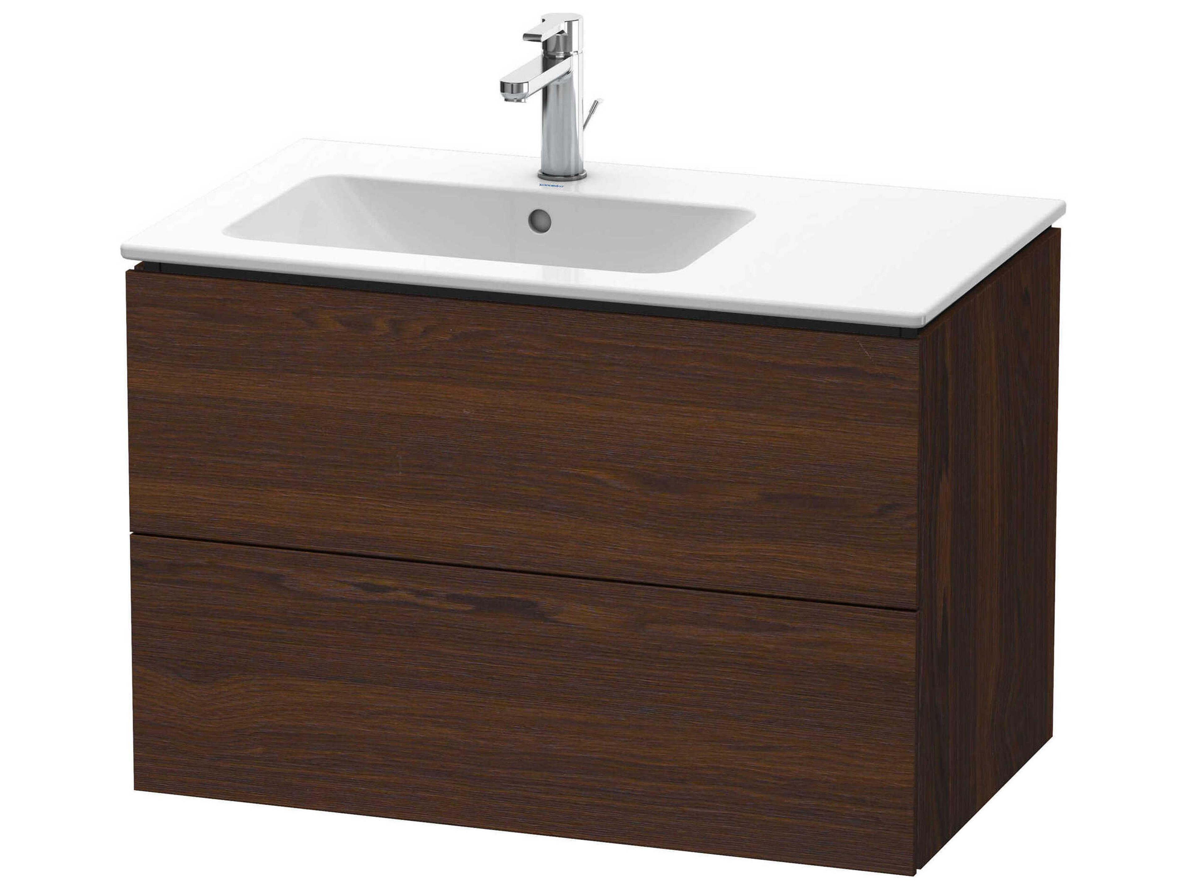 L-cube 32'' Two Drawer Walnut (Brushed) Matt Wall-Mounted Vanity Unit