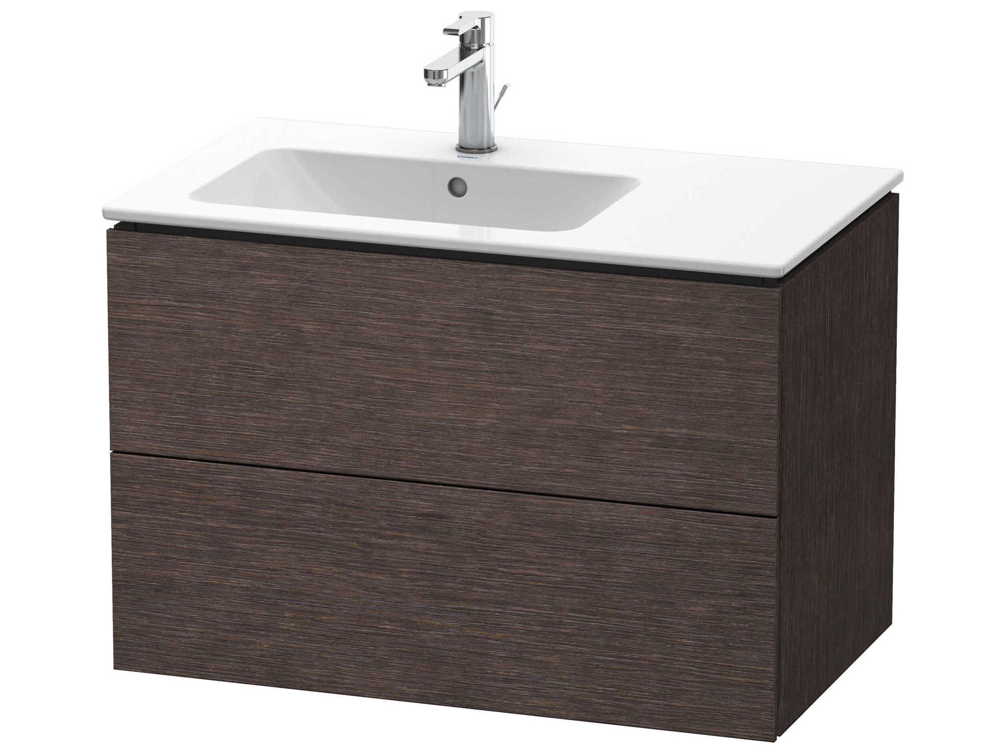 L-cube 32'' Two Drawer Dark Brushed Oak Matt Wall-Mounted Vanity Unit
