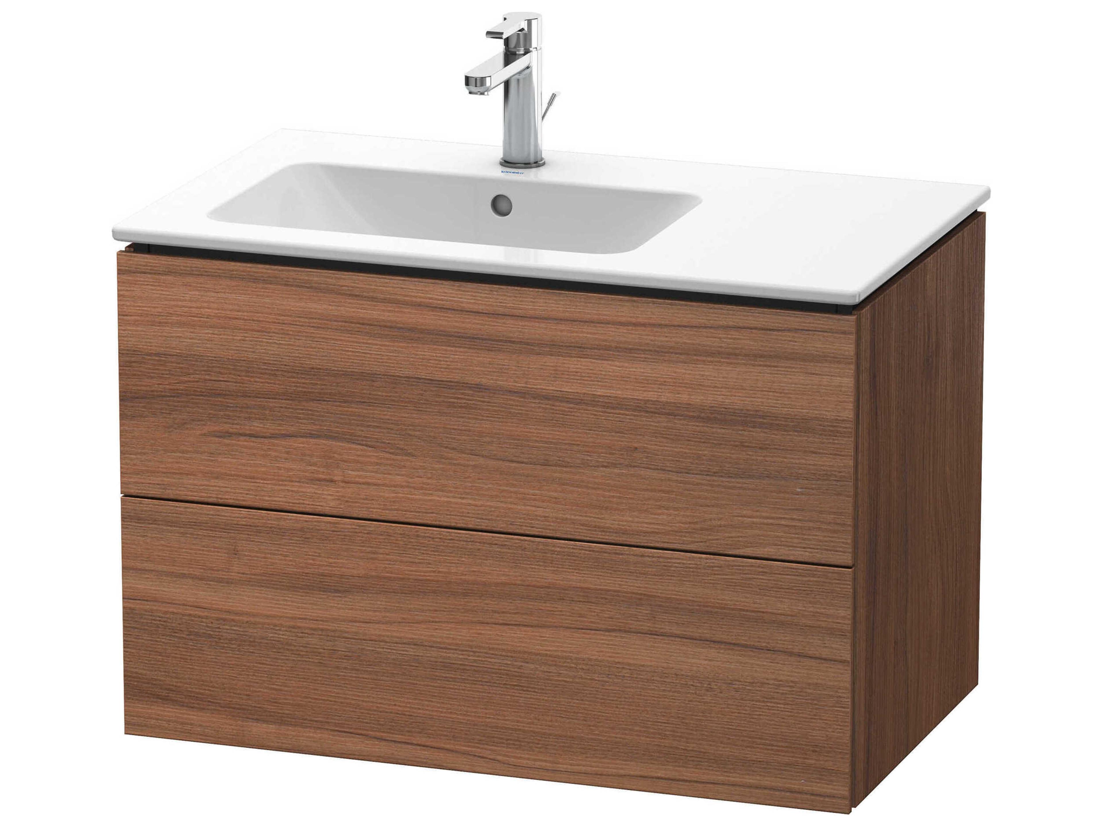 L-cube 32'' Two Drawer Walnut Matt Wall-Mounted Vanity Unit