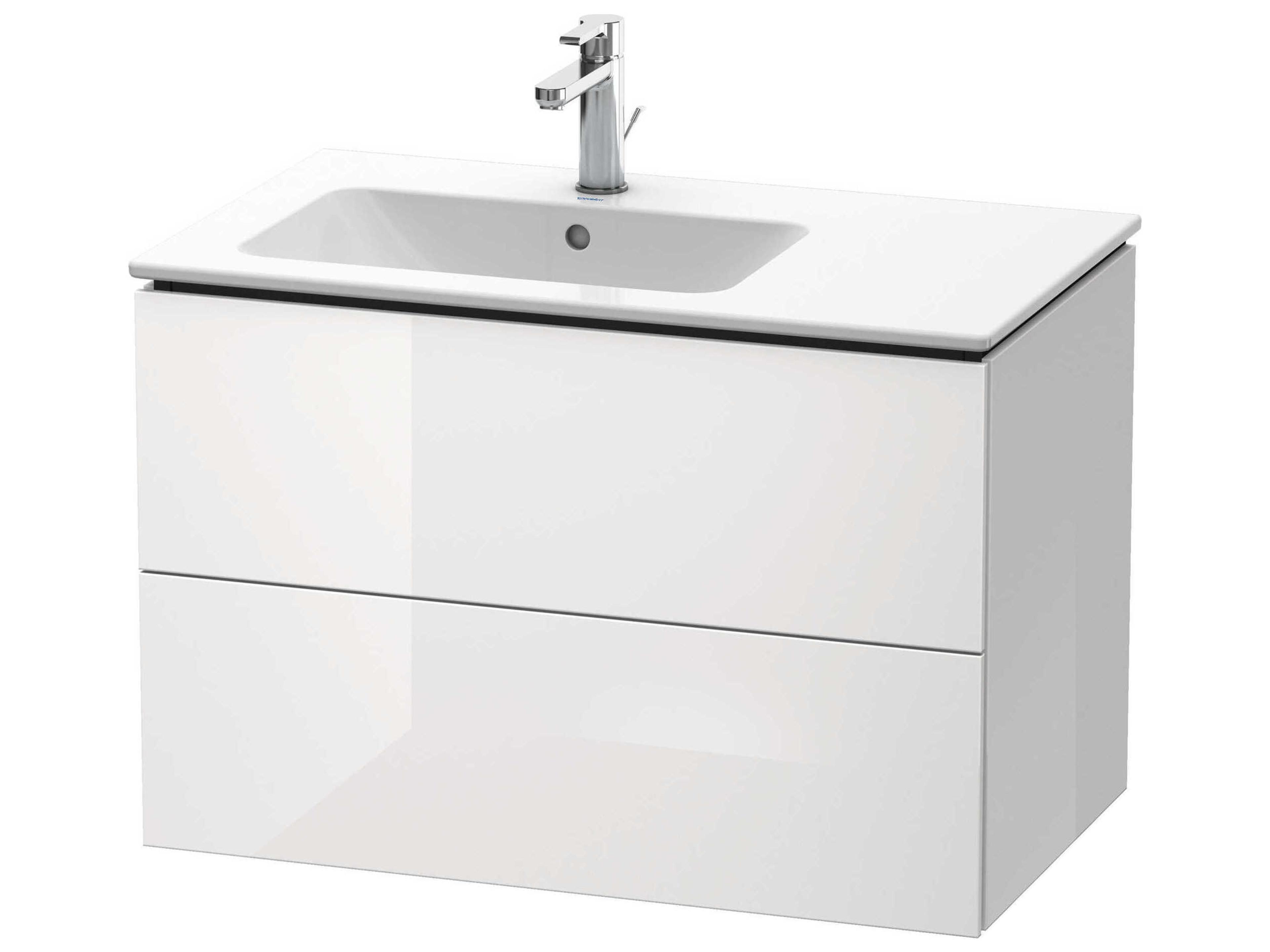 L-cube 32'' Two Drawer White High Gloss (Lacquer) Wall-Mounted Vanity Unit