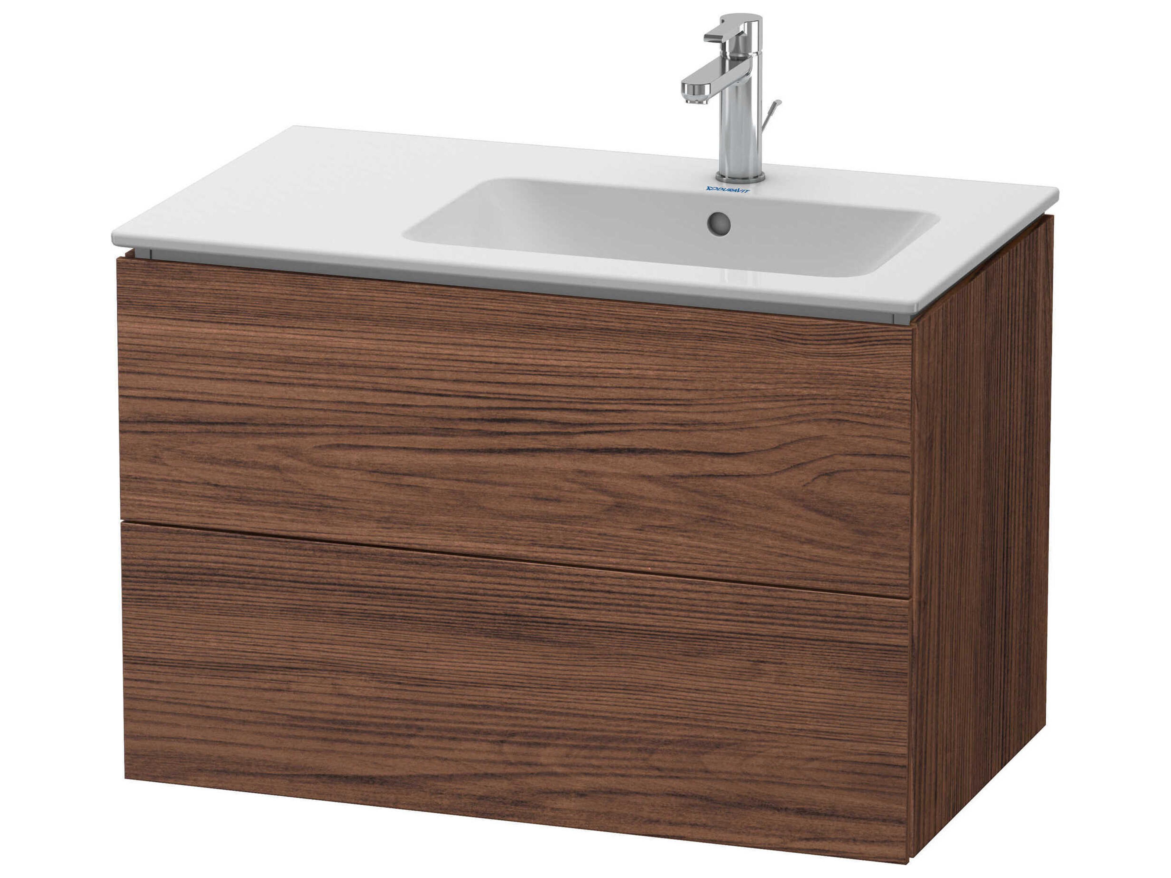 L-cube 32'' Two Drawer Walnut (Dark) Matt Wall-Mounted Vanity Unit