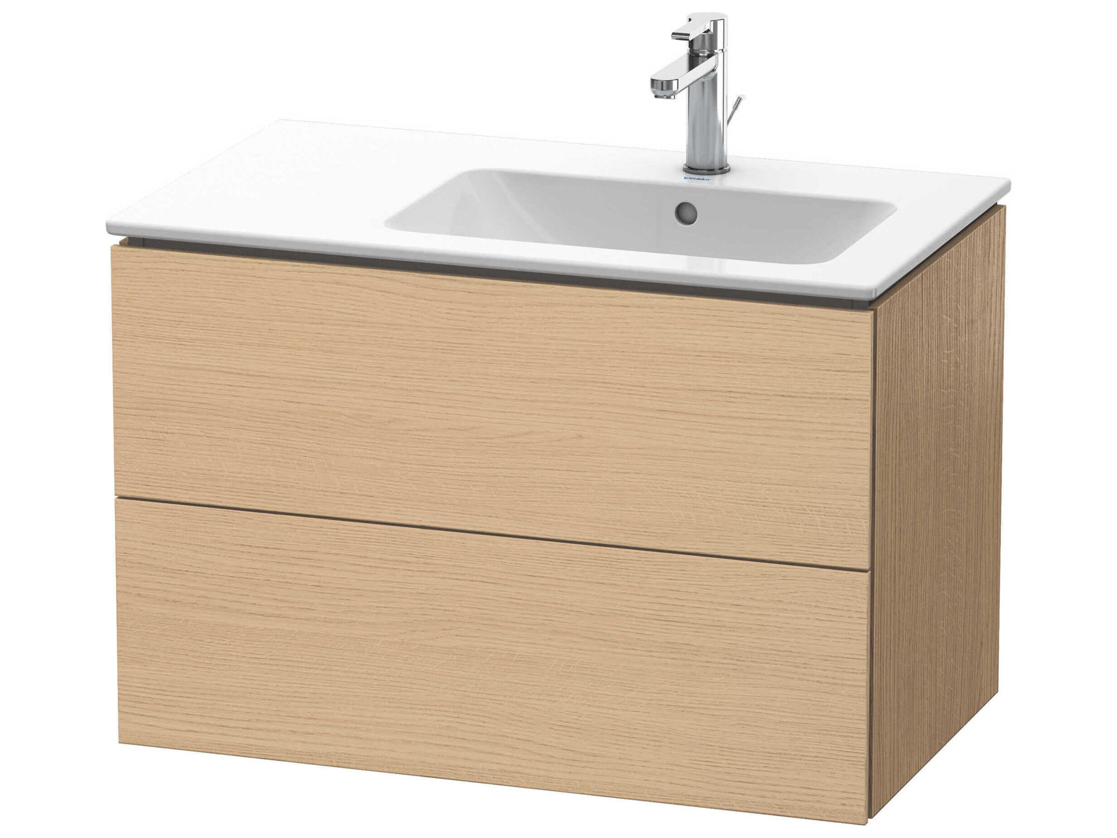 L-cube 32'' Two Drawer Natural Oak Matt Wall-Mounted Vanity Unit