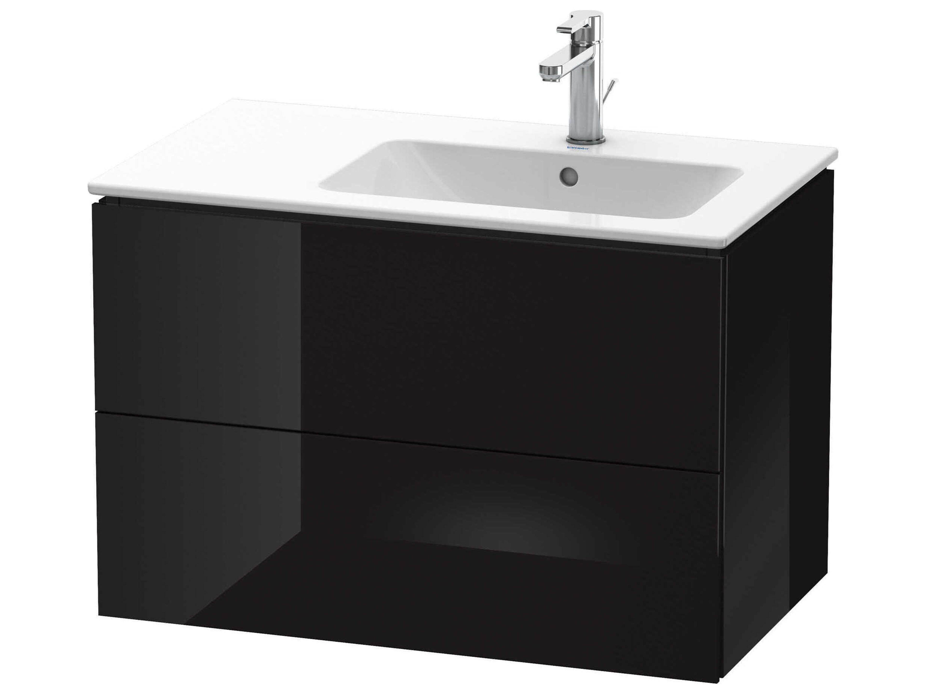 L-cube 32'' Two Drawer Black High Gloss Wall-Mounted Vanity Unit