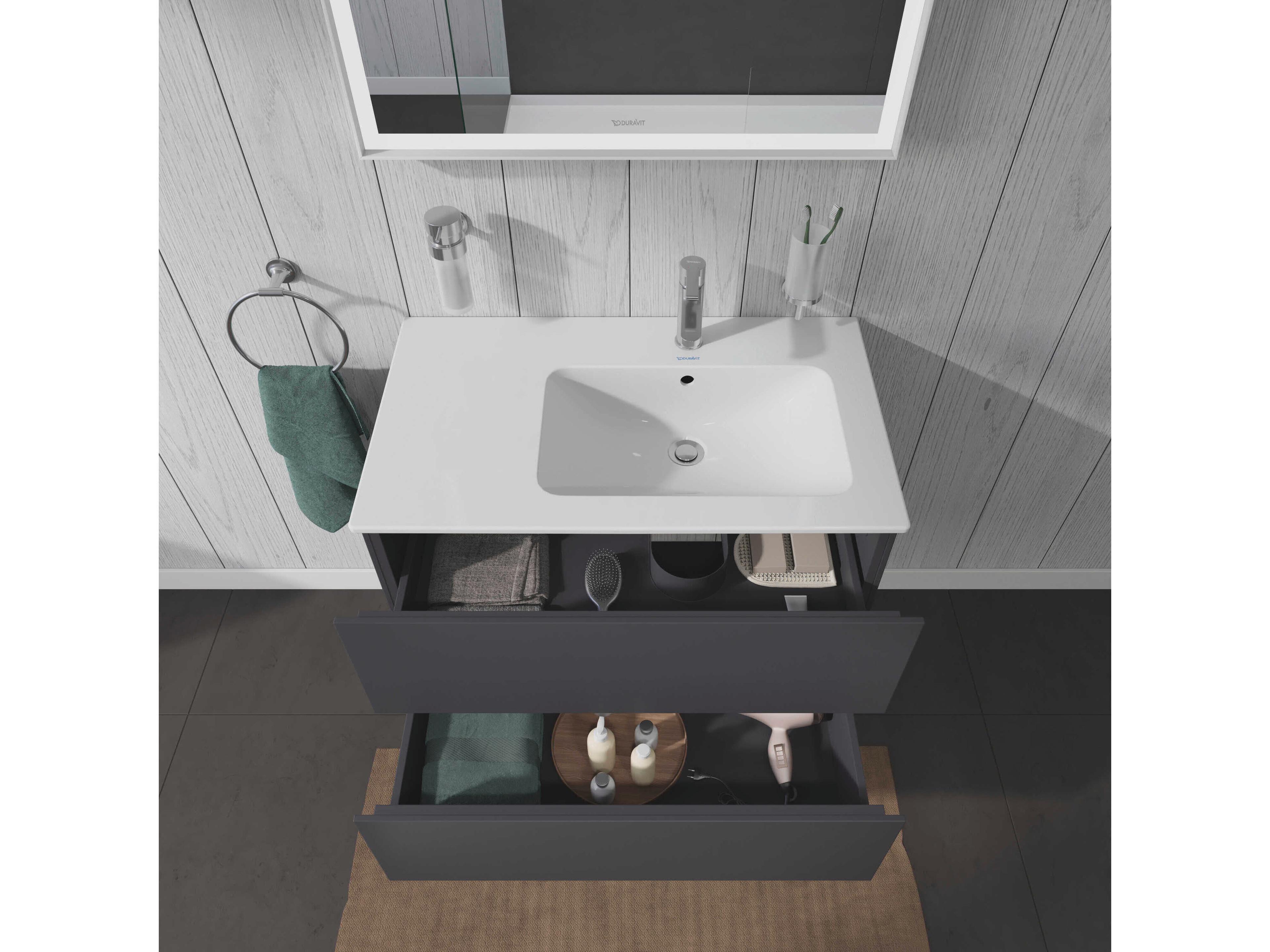 Duravit L-cube 32'' Two Drawer Graphite Matt Wall-Mounted Vanity Unit