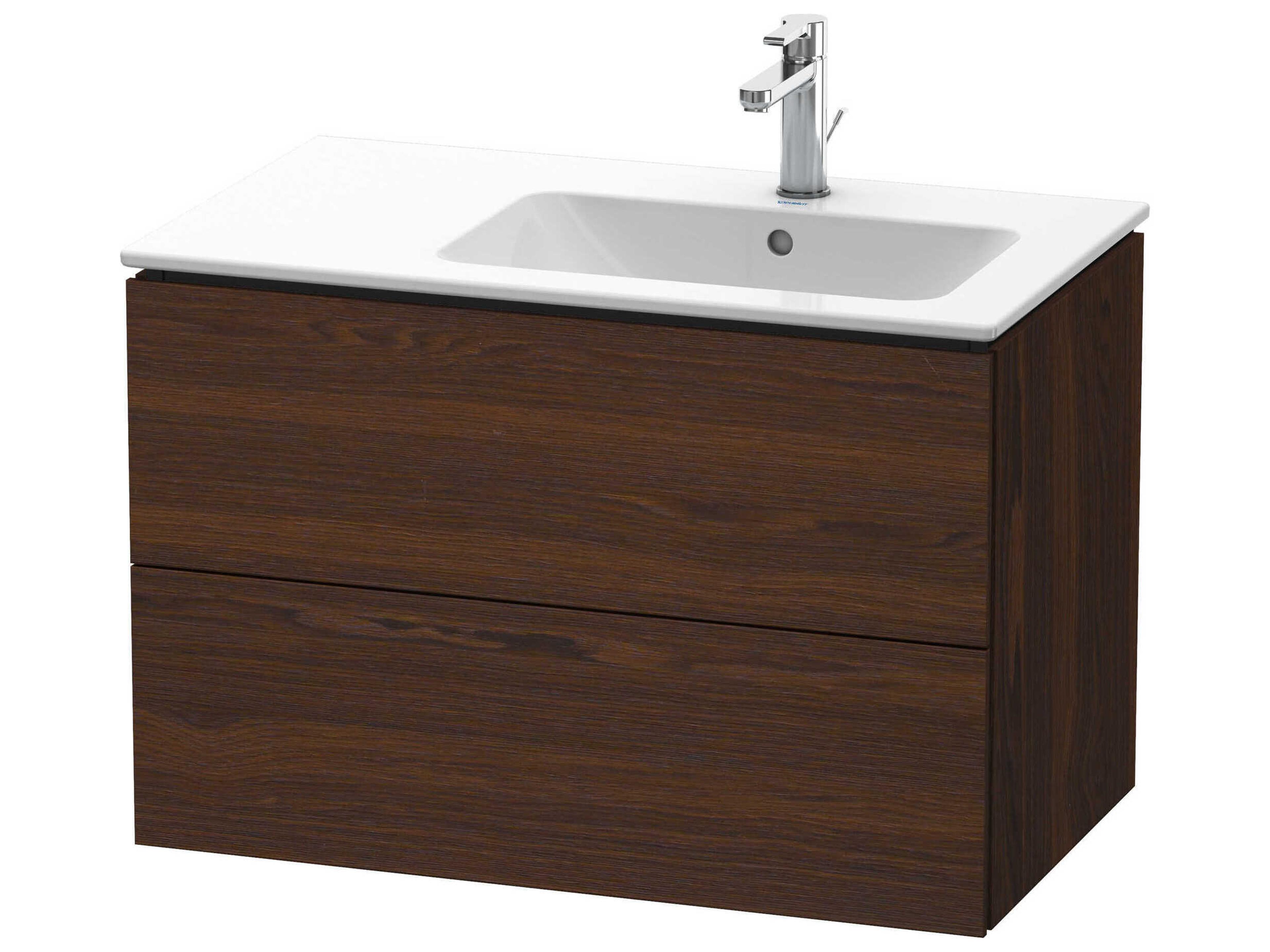 L-cube 32'' Two Drawer Walnut (Brushed) Matt Wall-Mounted Vanity Unit