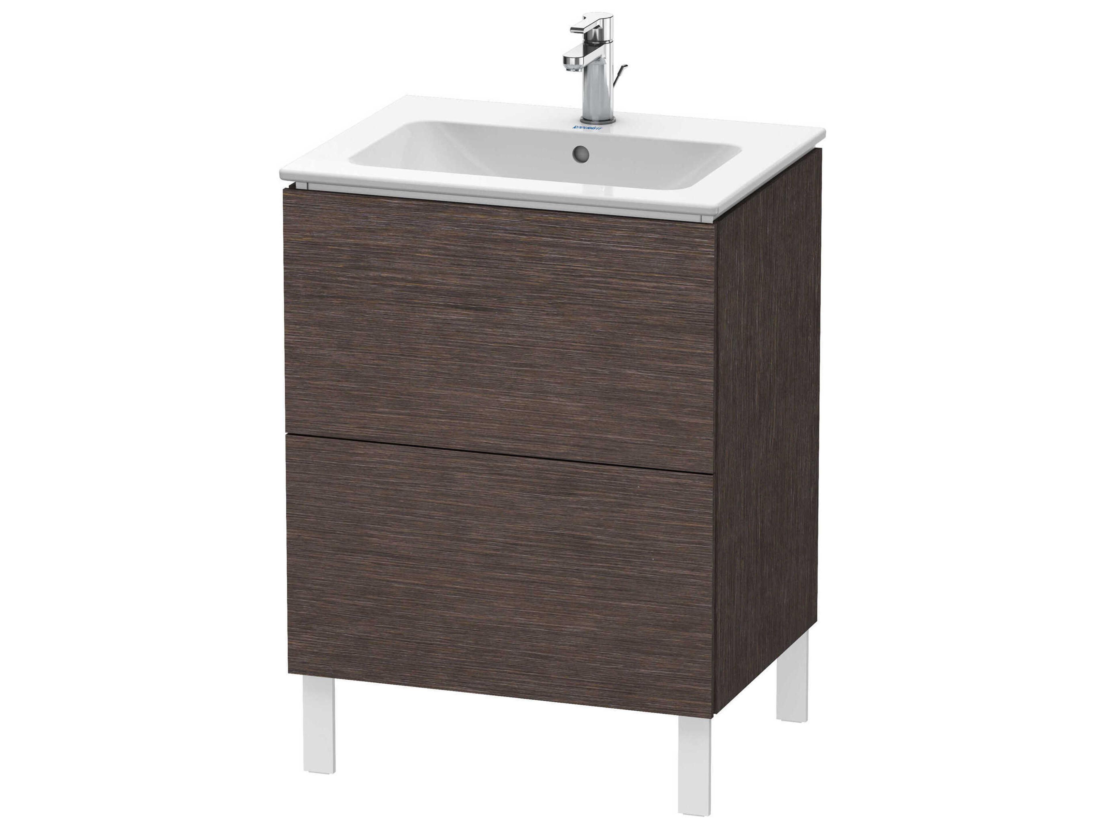 L-cube 24'' Two Drawer Dark Brushed Oak Matt Wall-Mounted Vanity Unit