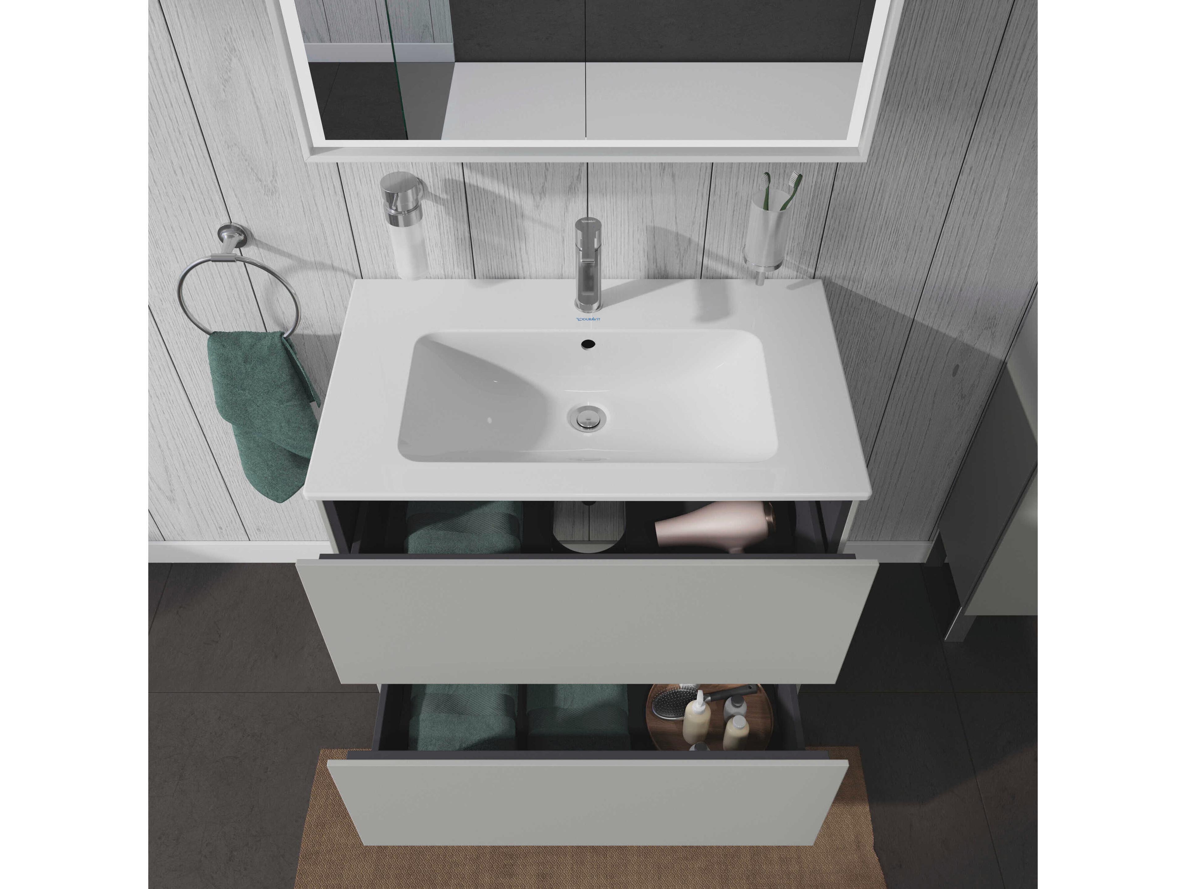 Duravit L-cube 32'' Two Drawer Concrete Gray Matt Wall-Mounted Vanity Unit