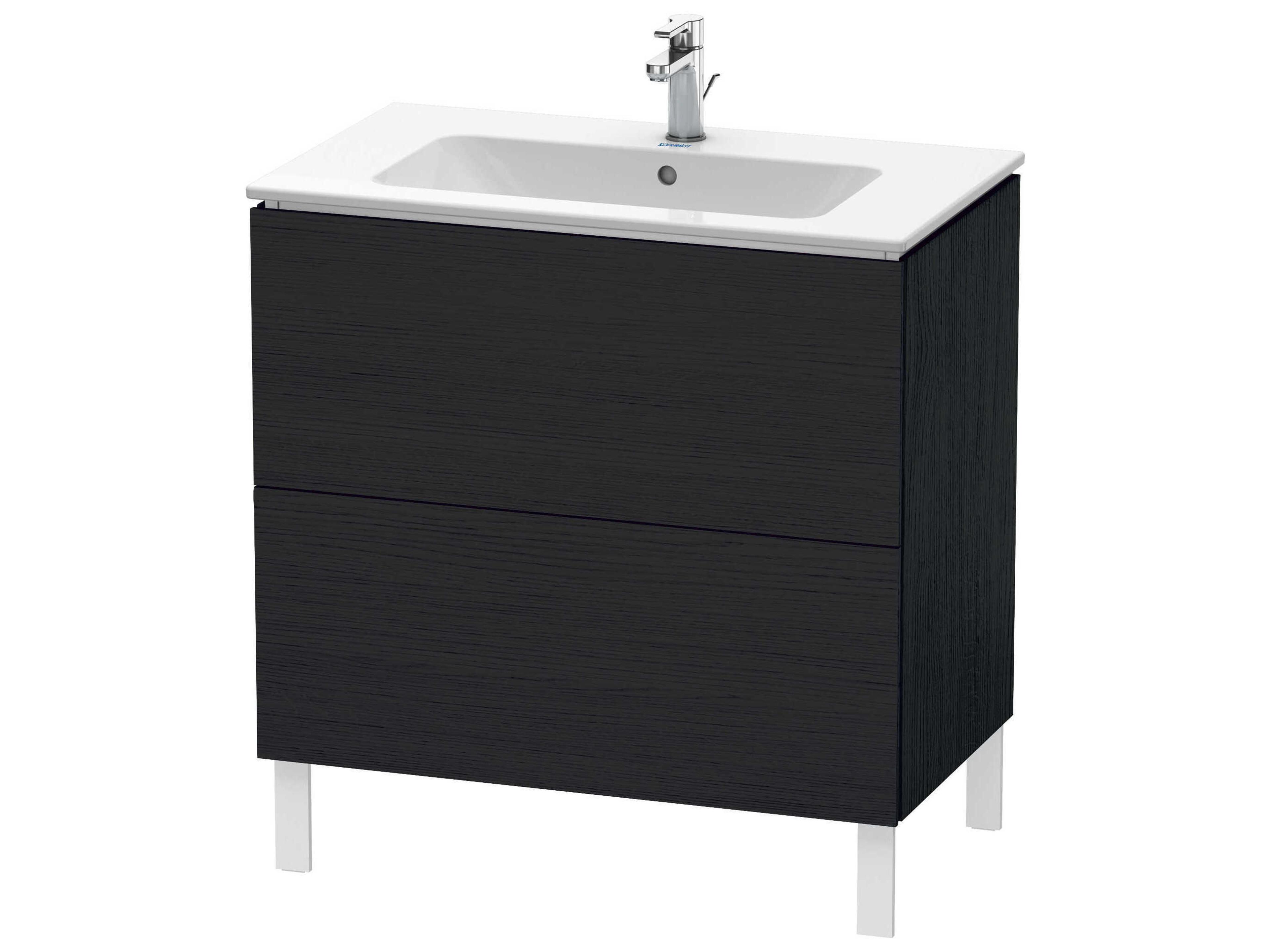 L-cube 32'' Two Drawer Black Oak Matt Wall-Mounted Vanity Unit