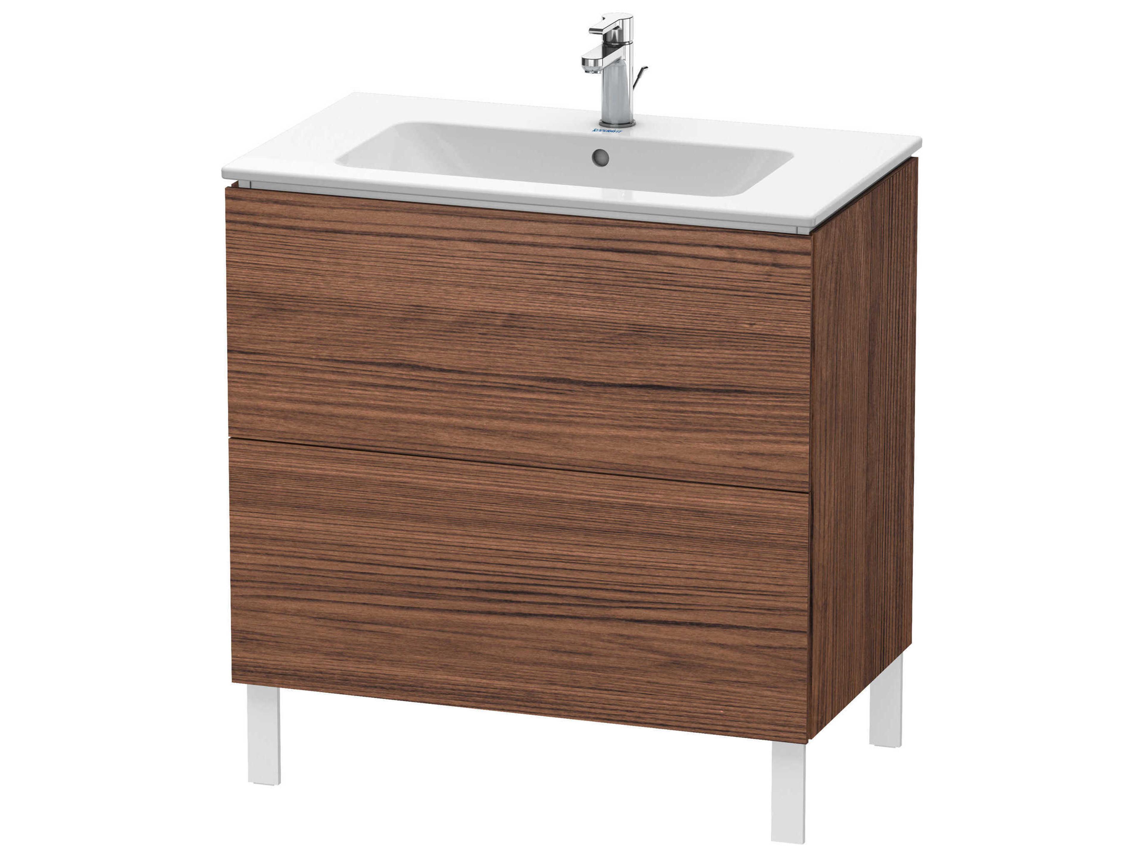 L-cube 32'' Two Drawer Walnut (Dark) Matt Wall-Mounted Vanity Unit