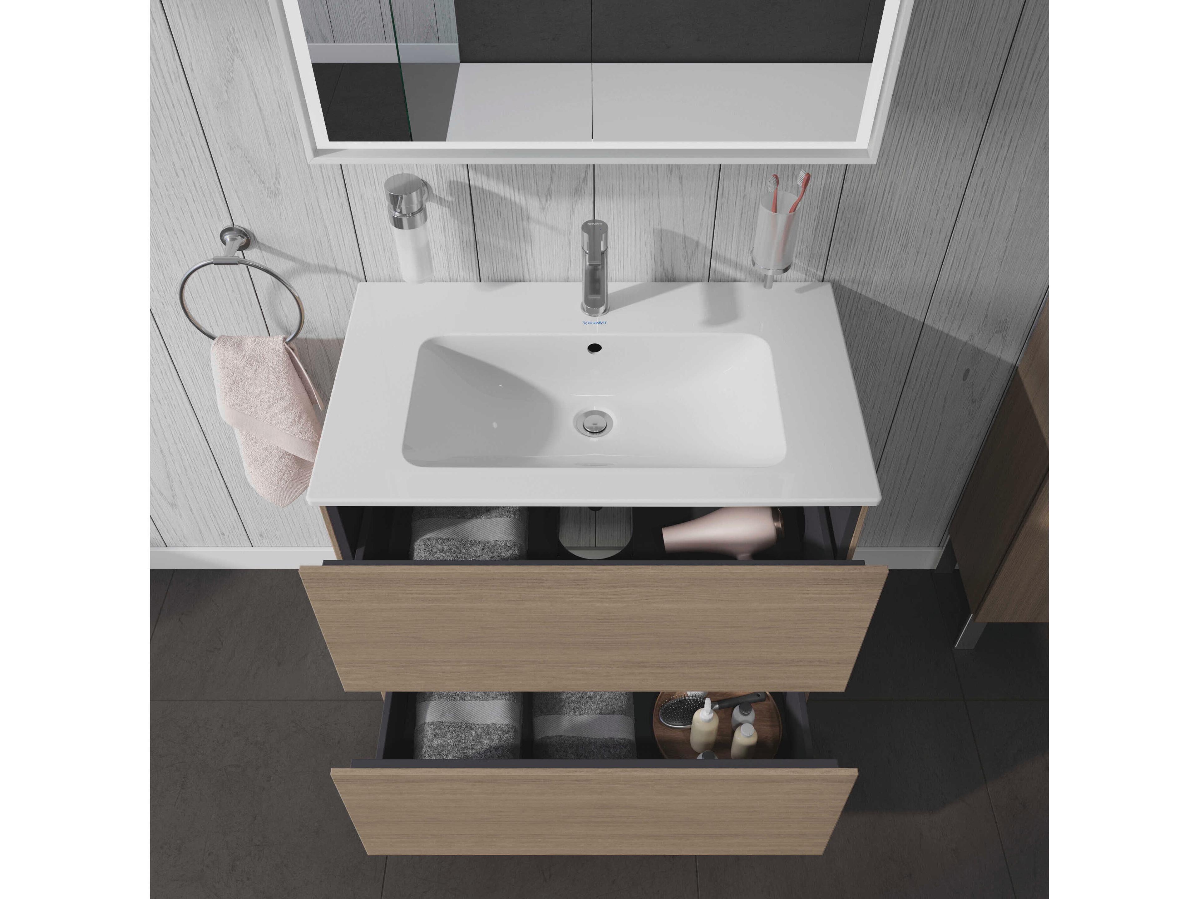 Duravit L-cube 32'' Two Drawer Oak Terra Matt Wall-Mounted Vanity Unit