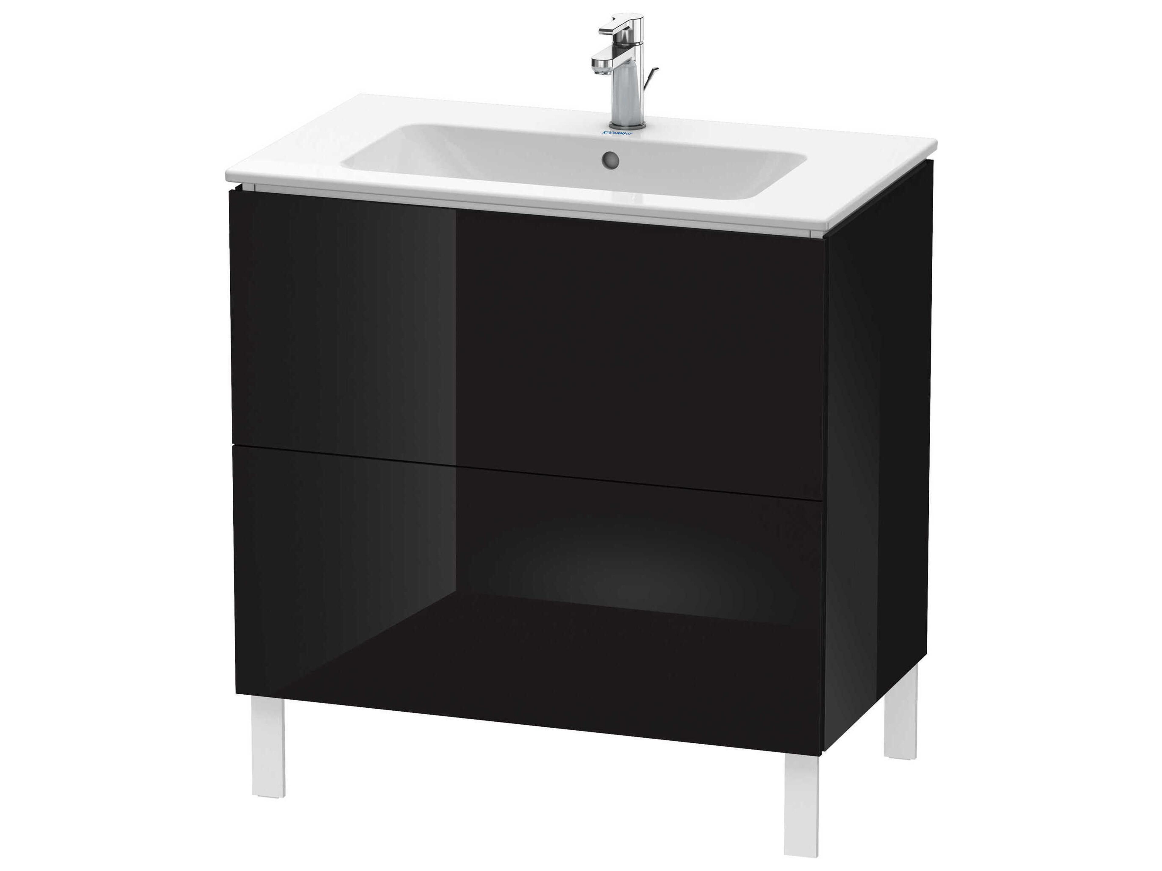 L-cube 32'' Two Drawer Black High Gloss Wall-Mounted Vanity Unit