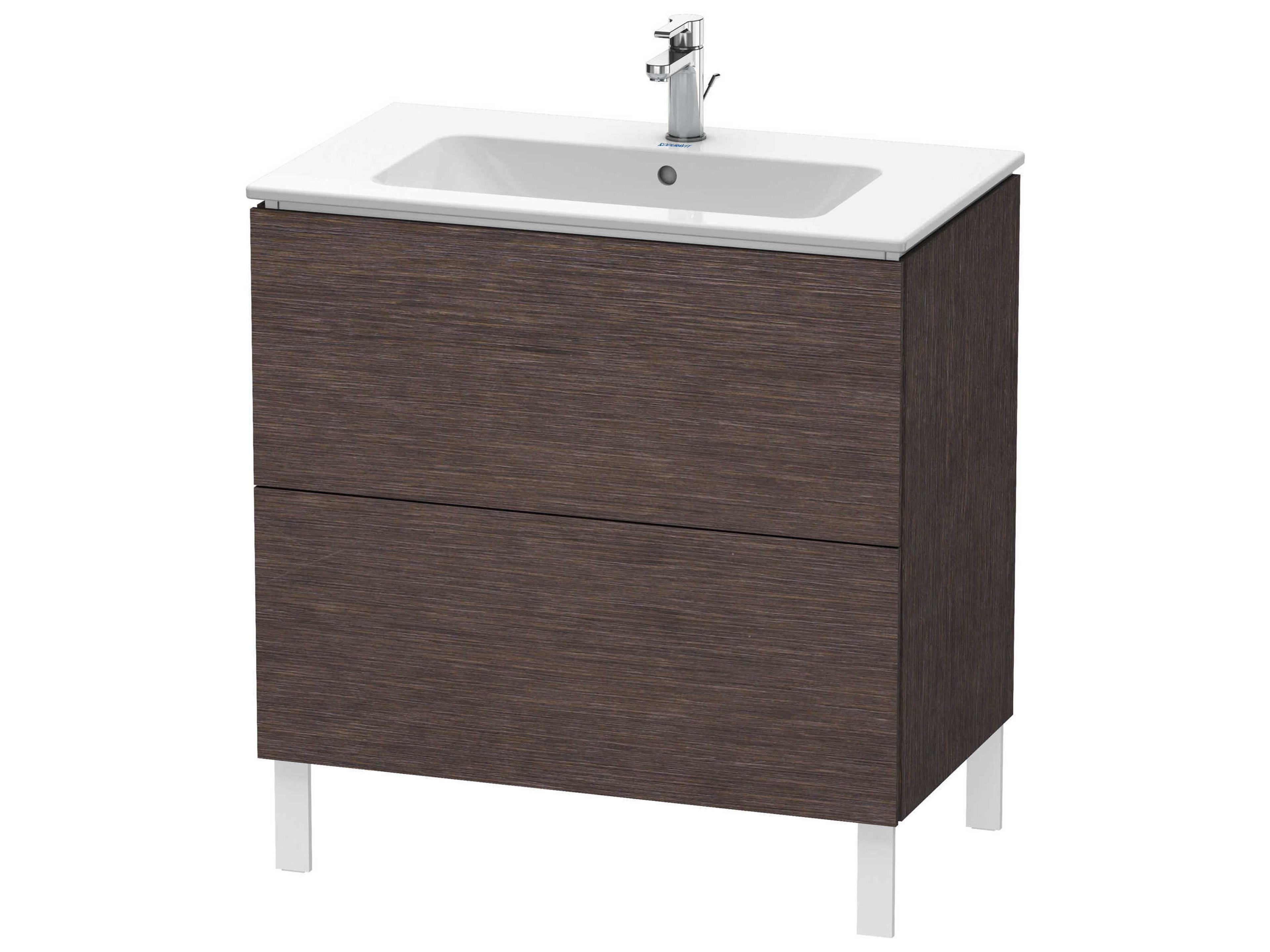 L-cube 32'' Two Drawer Dark Brushed Oak Matt Wall-Mounted Vanity Unit