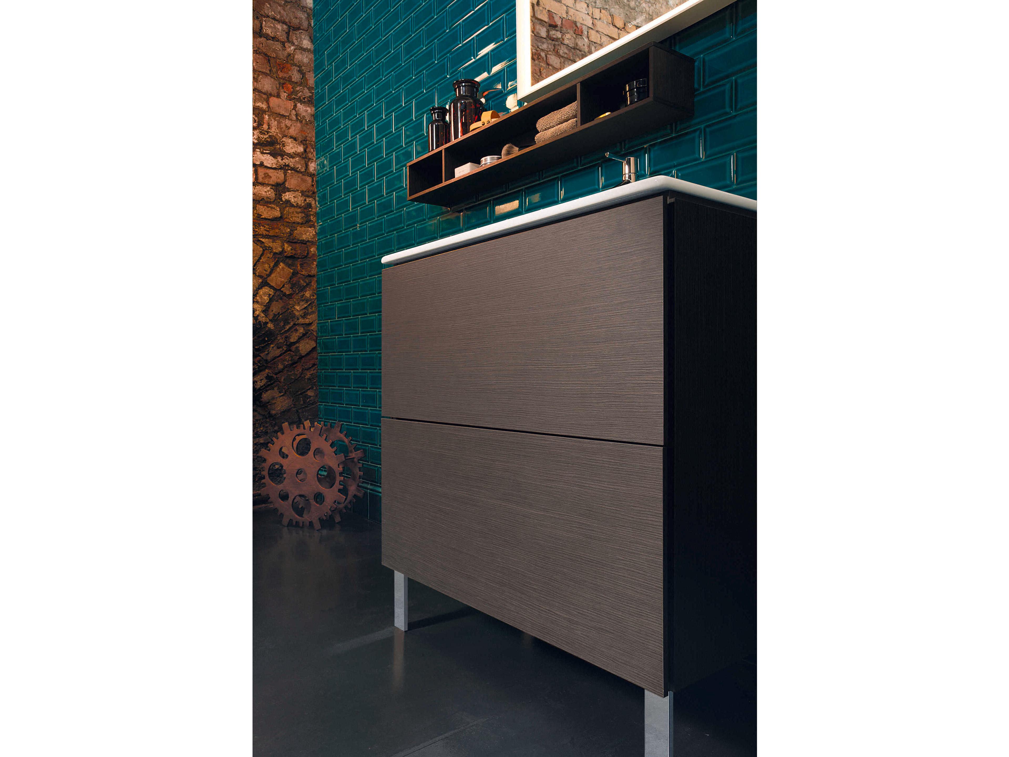 Duravit L-cube 32'' Two Drawer Dark Brushed Oak Matt Wall-Mounted Vanity Unit