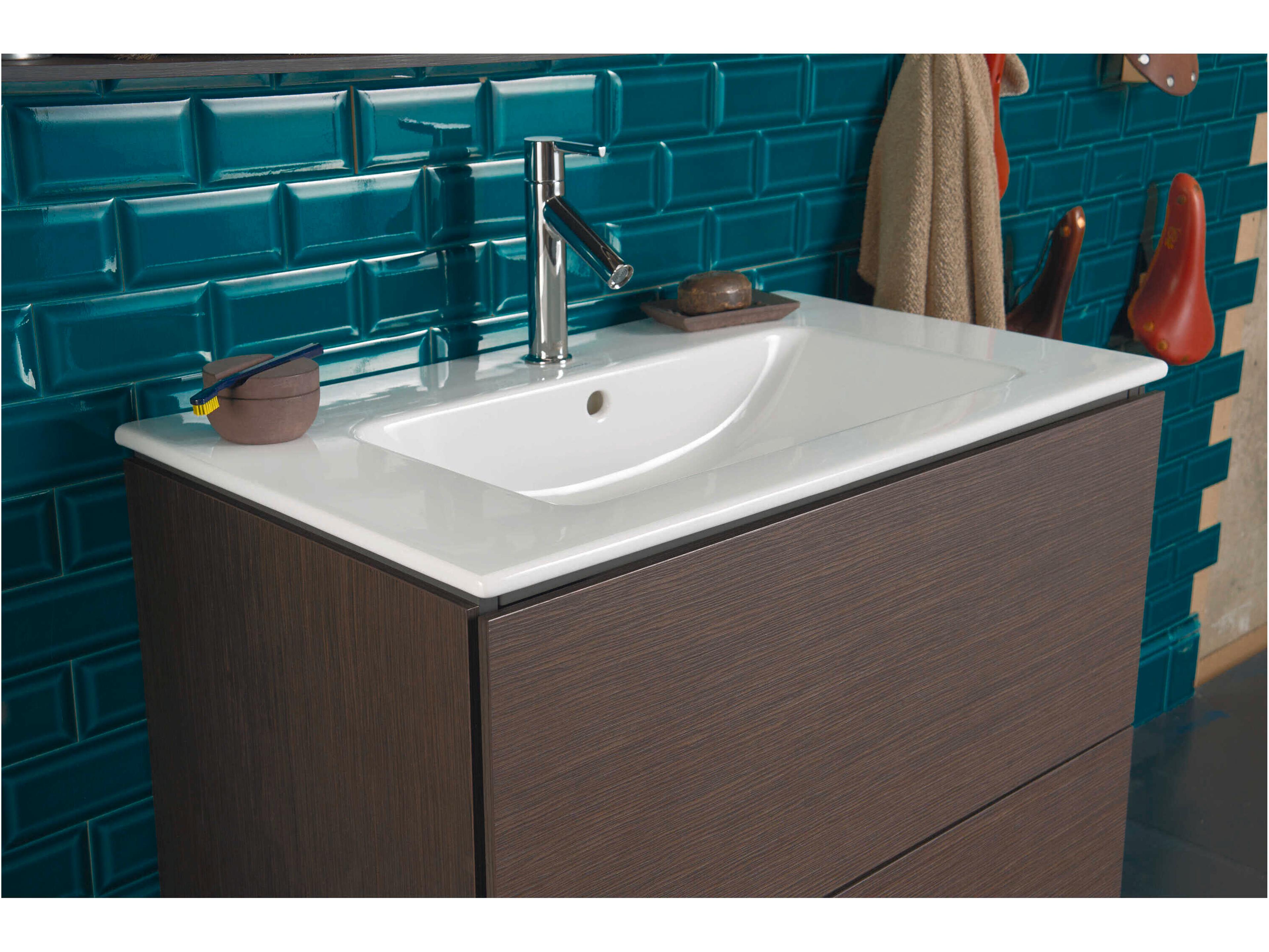 Duravit L-cube 32'' Two Drawer Dark Brushed Oak Matt Wall-Mounted Vanity Unit