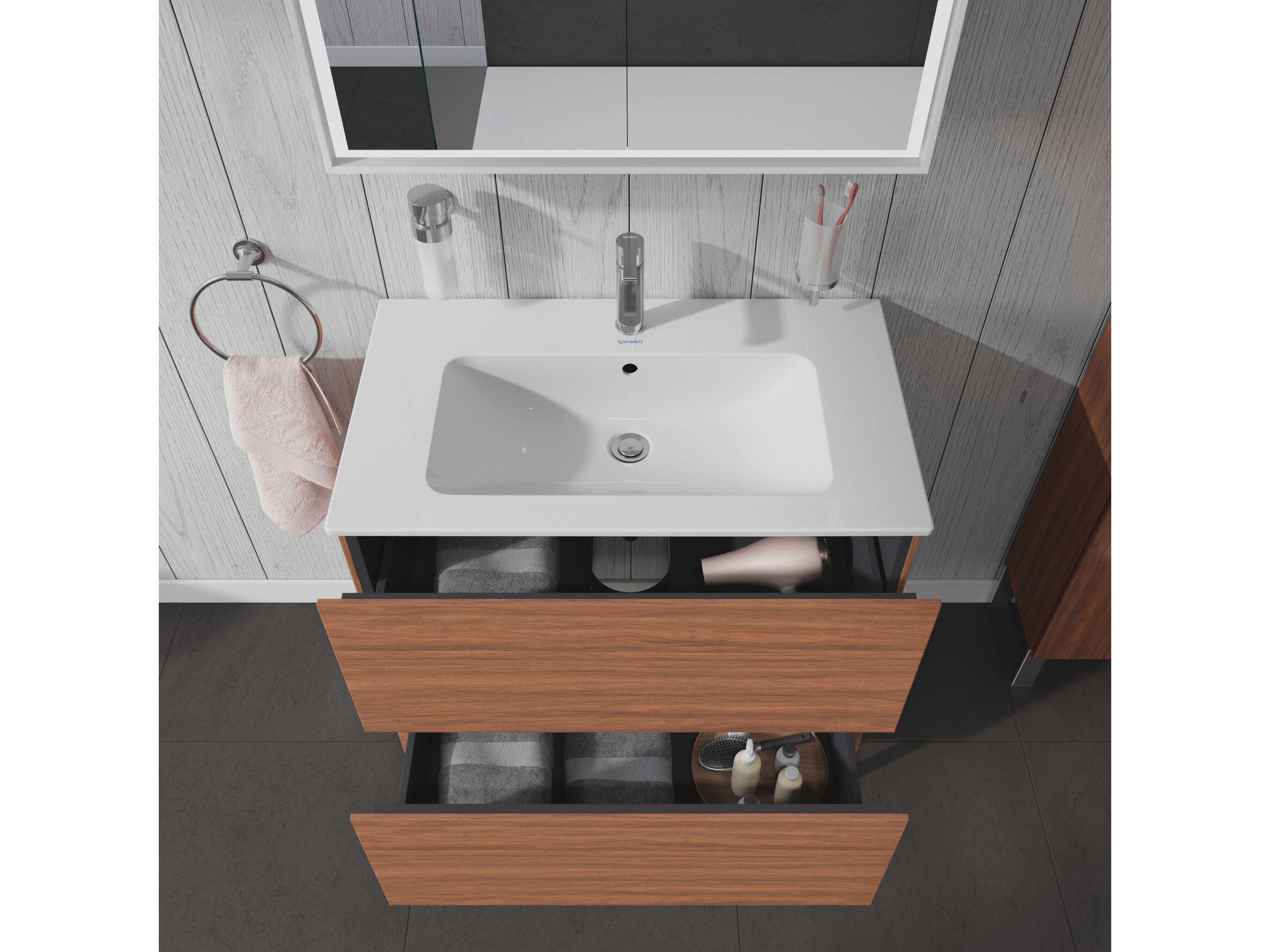 Duravit L-cube 32'' Two Drawer Walnut Matt Wall-Mounted Vanity Unit