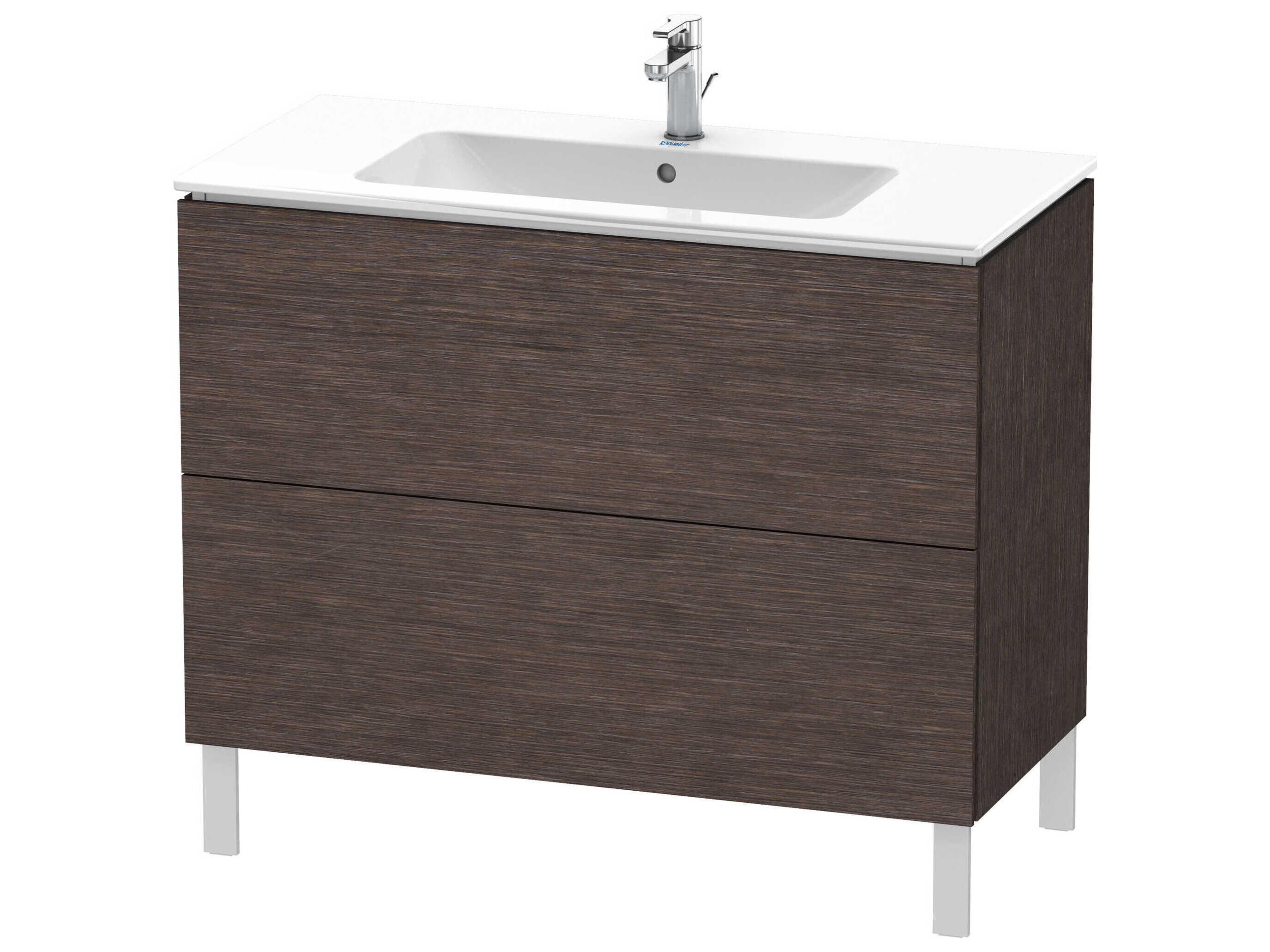 L-cube 40'' Two Drawer Dark Brushed Oak Matt Wall-Mounted Vanity Unit