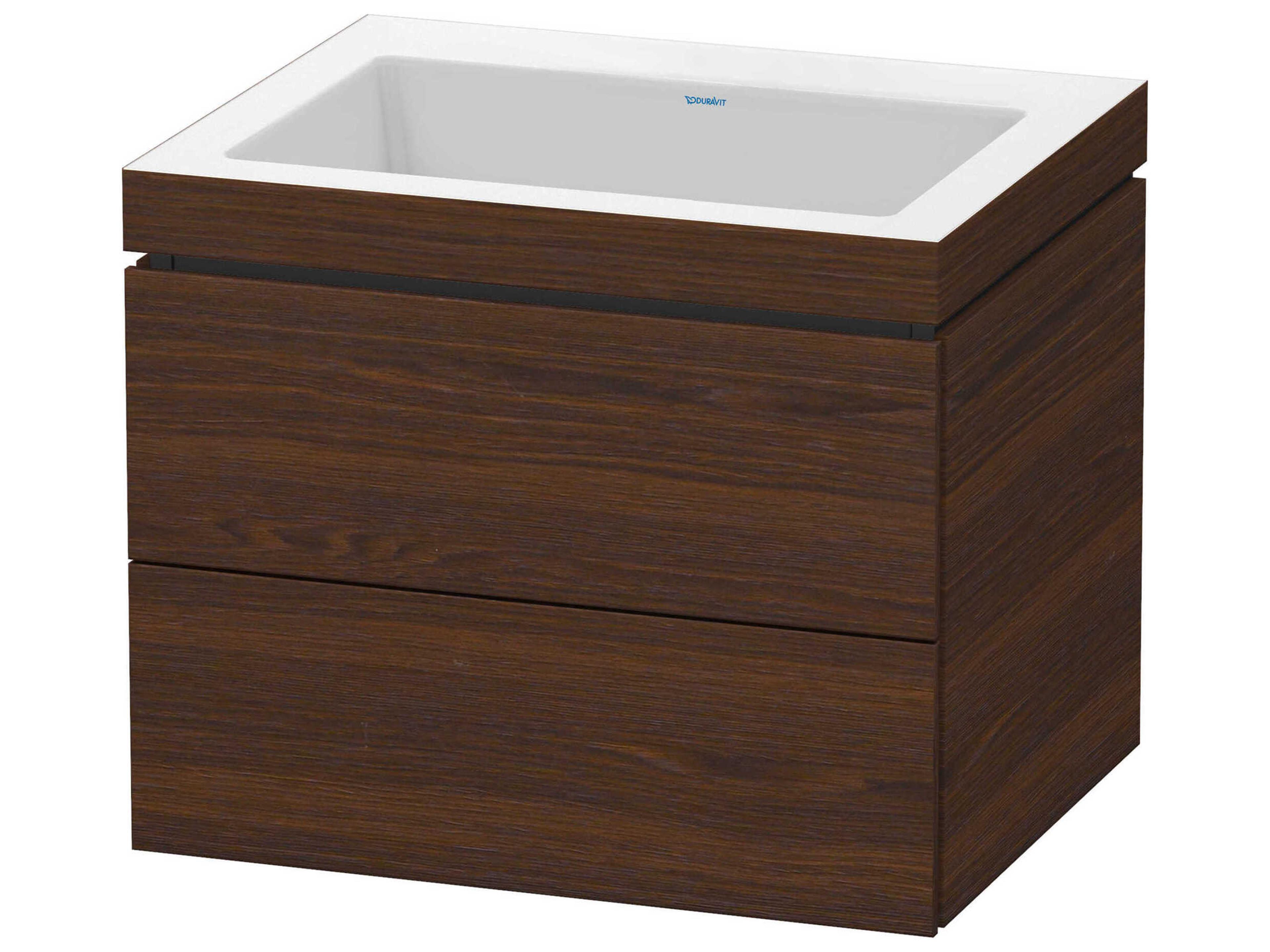L-cube 24'' Two Drawer Walnut (Brushed) Matt Wall-Mounted Vanity Unit