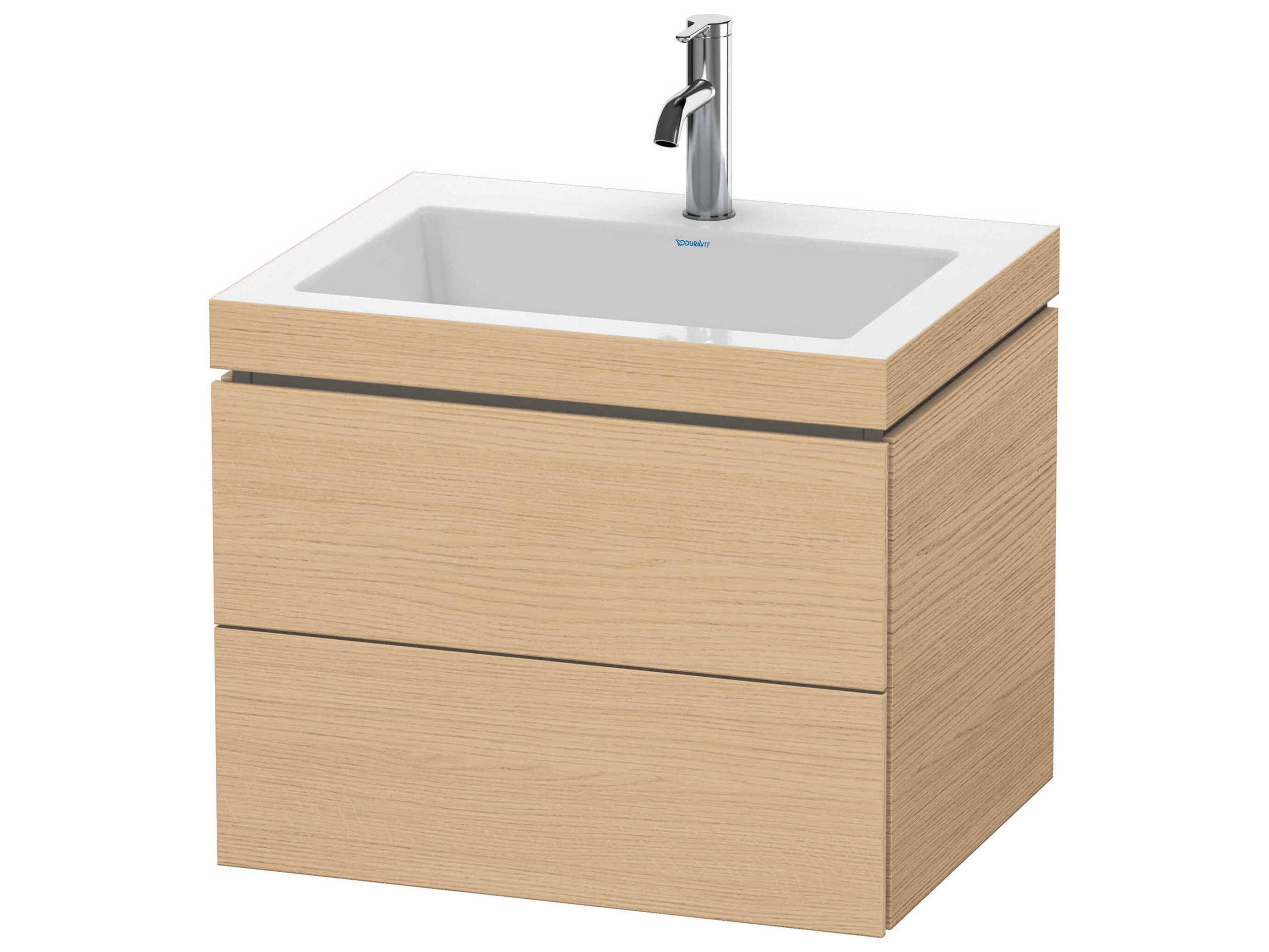 L-cube 24'' Two Drawer Natural Oak Matt Wall-Mounted Vanity Unit