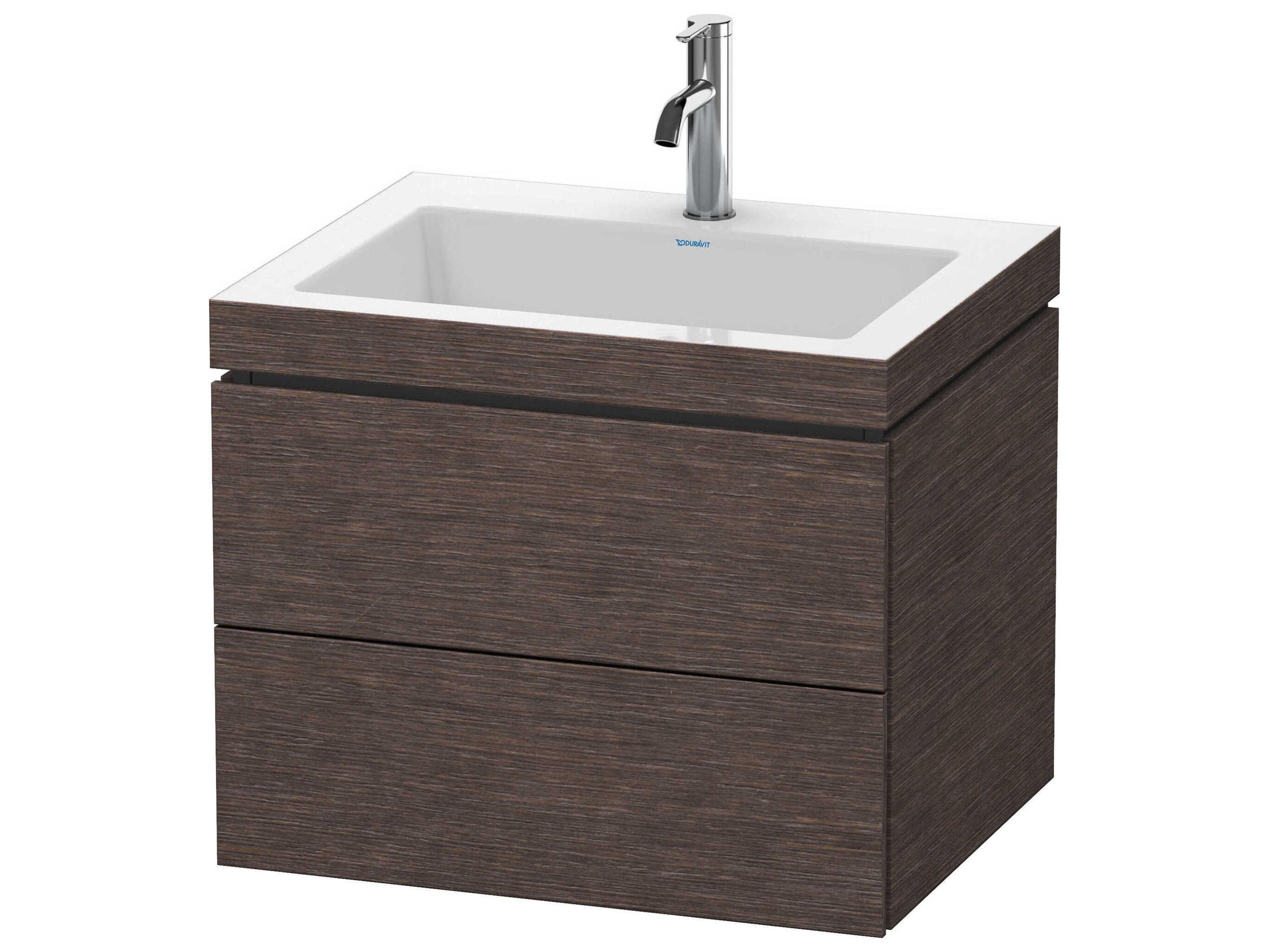 L-cube 24'' Two Drawer Dark Brushed Oak Matt Wall-Mounted Vanity Unit