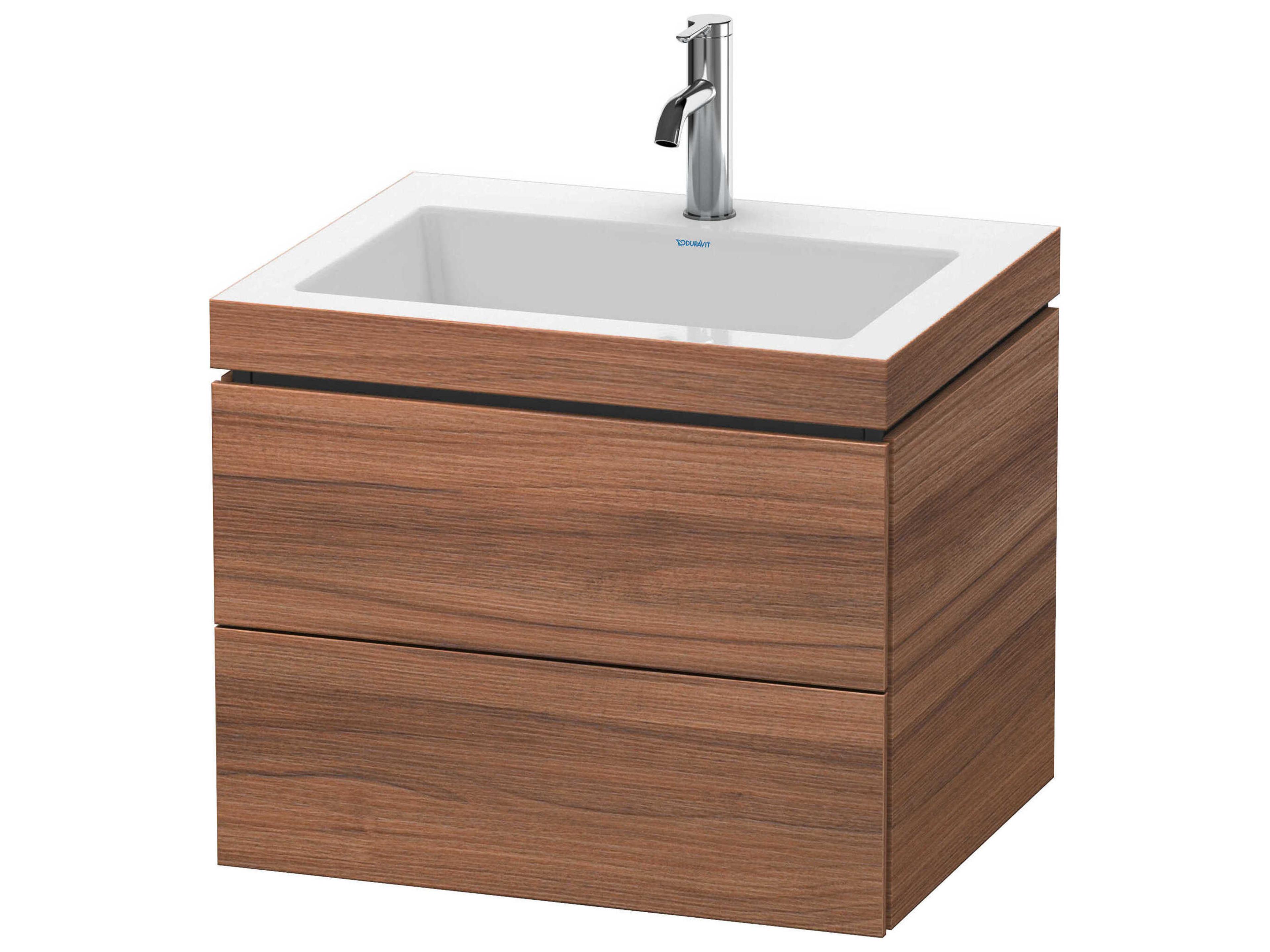 L-cube 24'' Two Drawer Walnut Matt Wall-Mounted Vanity Unit