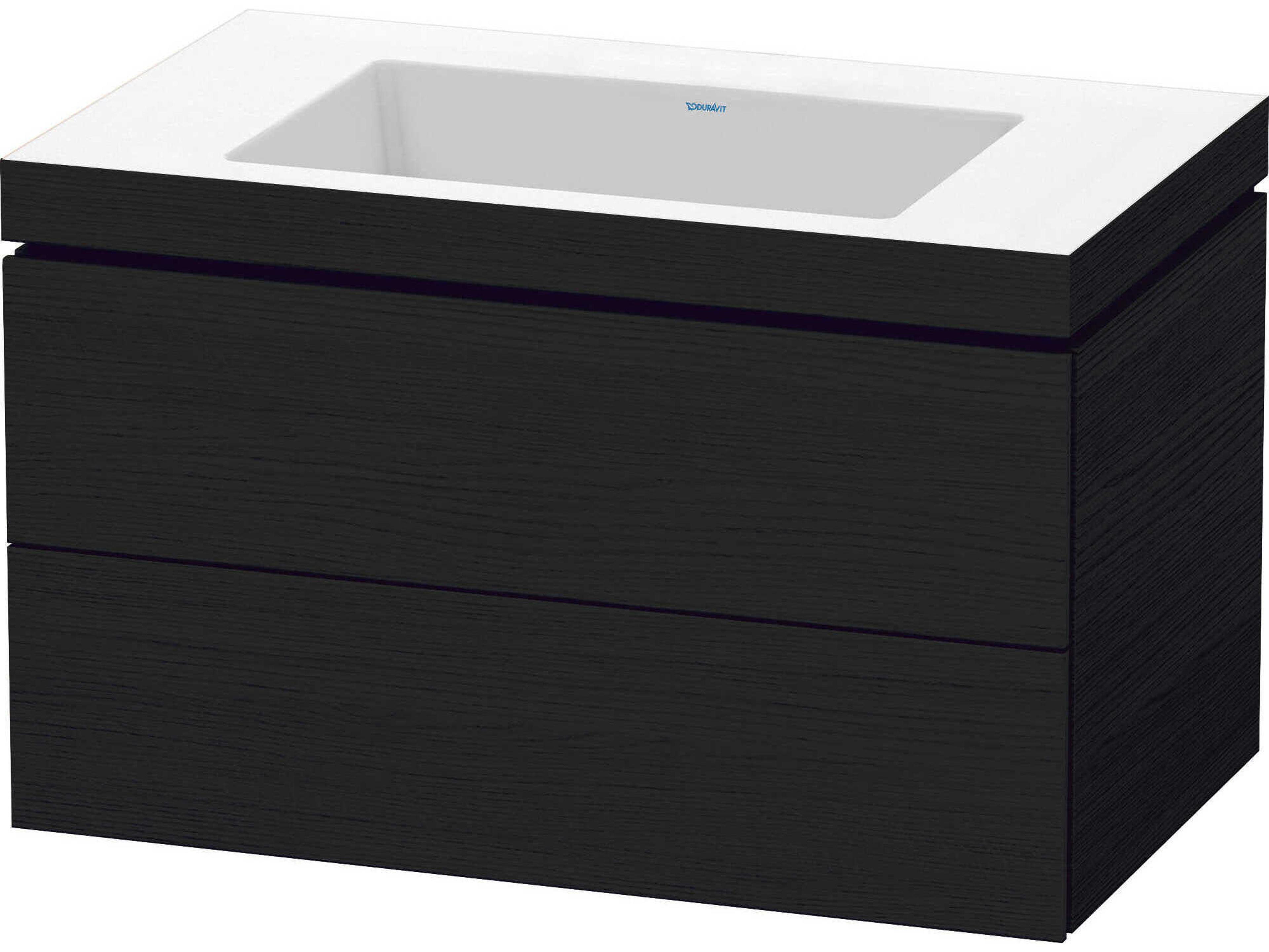L-cube 32'' Two Drawer Black Oak Matt Wall-Mounted Vanity Unit