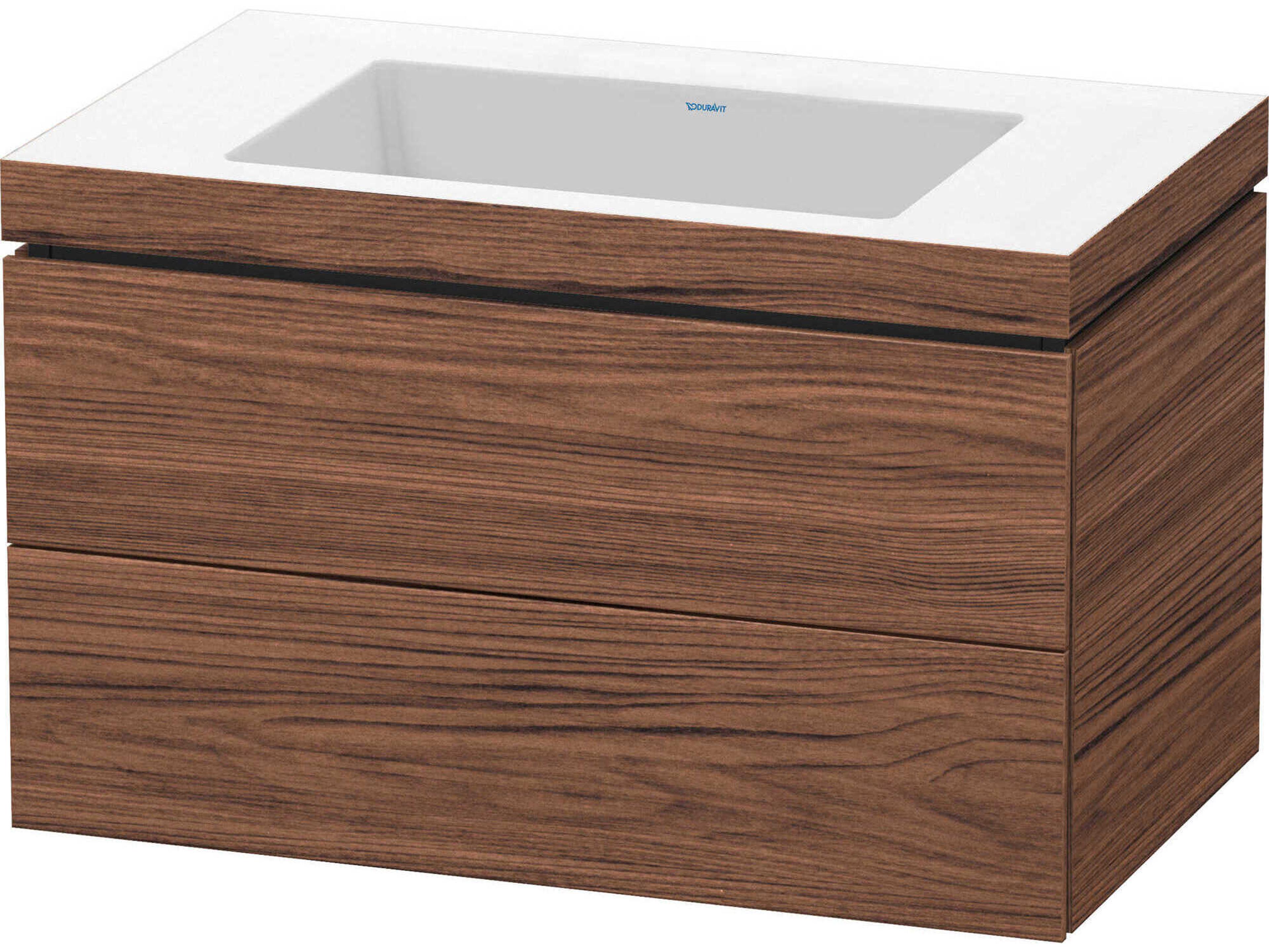 L-cube 32'' Two Drawer Walnut (Dark) Matt Wall-Mounted Vanity Unit