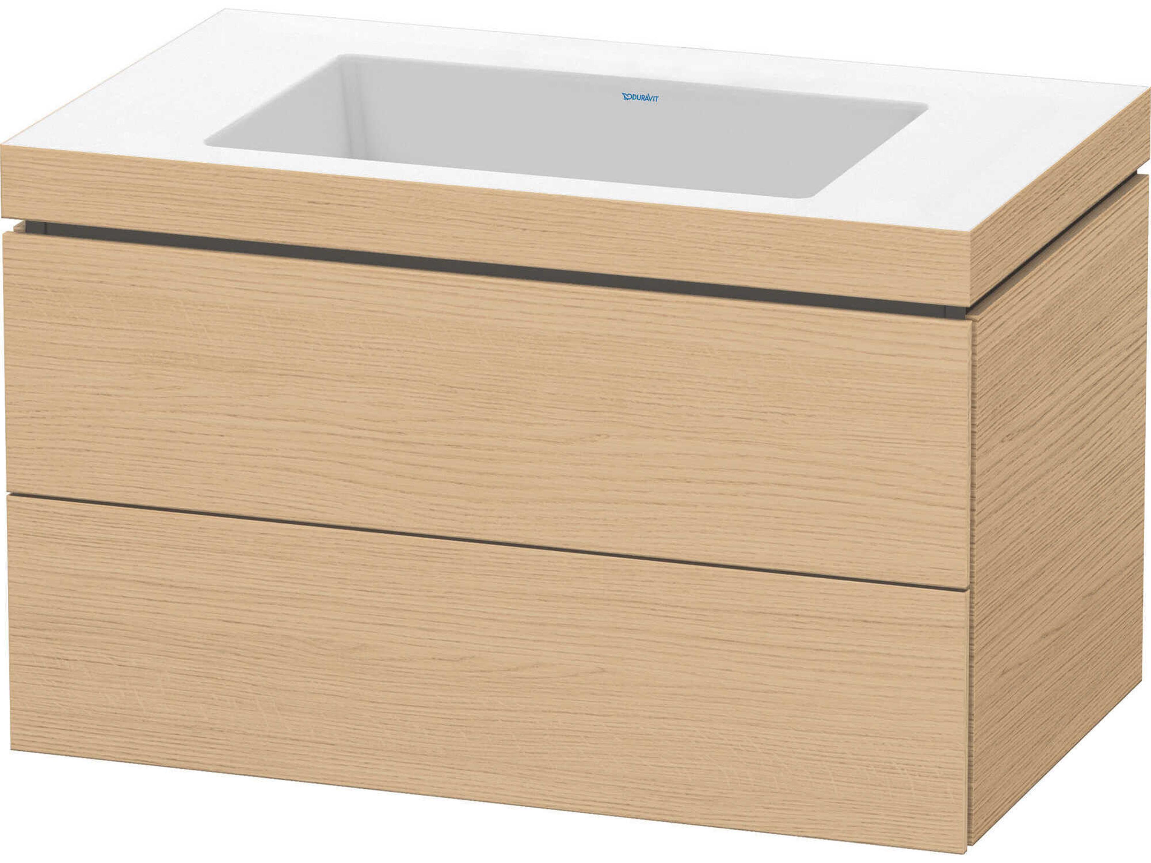 L-cube 32'' Two Drawer Natural Oak Matt Wall-Mounted Vanity Unit