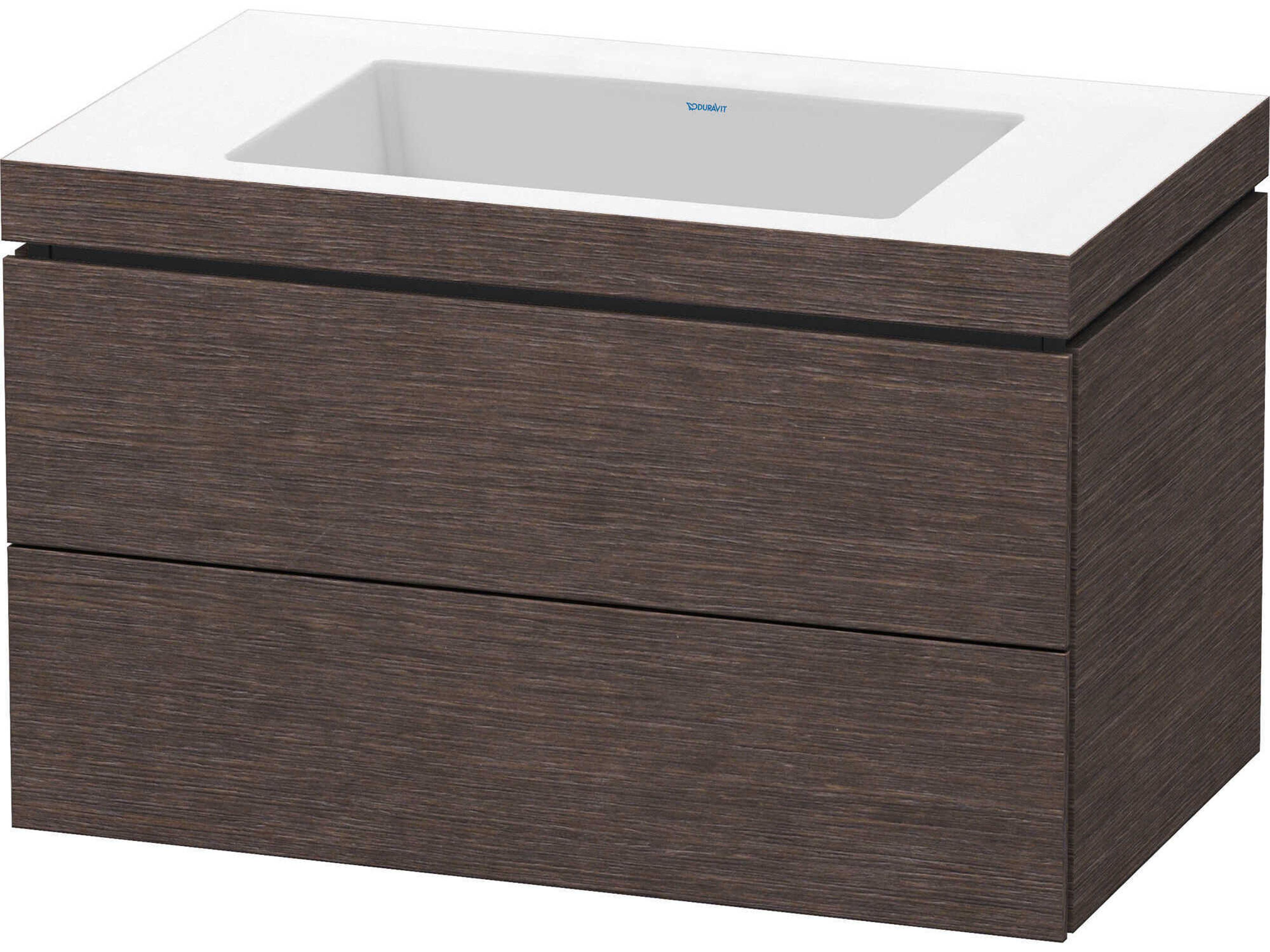 L-cube 32'' Two Drawer Dark Brushed Oak Matt Wall-Mounted Vanity Unit