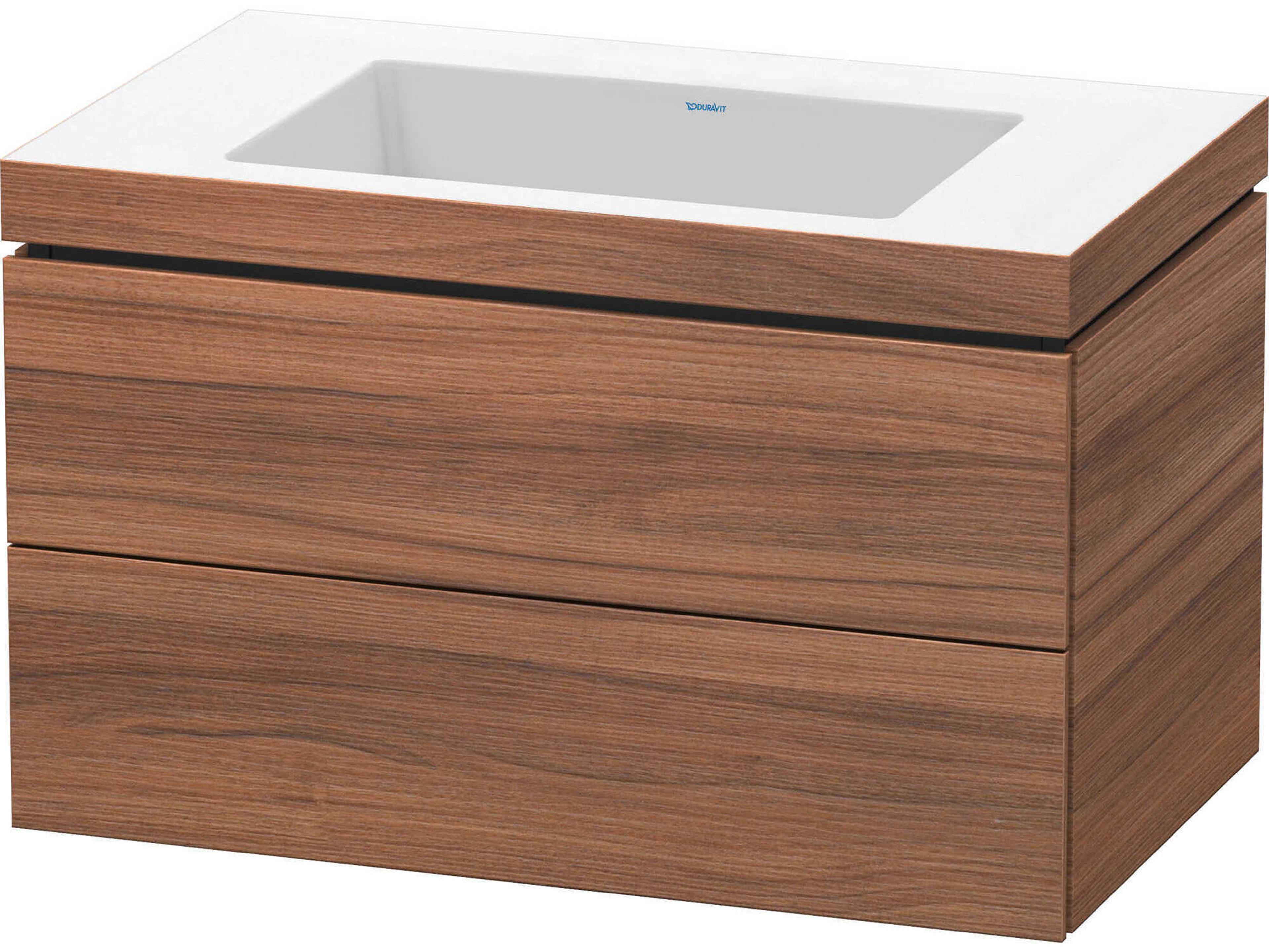 L-cube 32'' Two Drawer Walnut Matt Wall-Mounted Vanity Unit