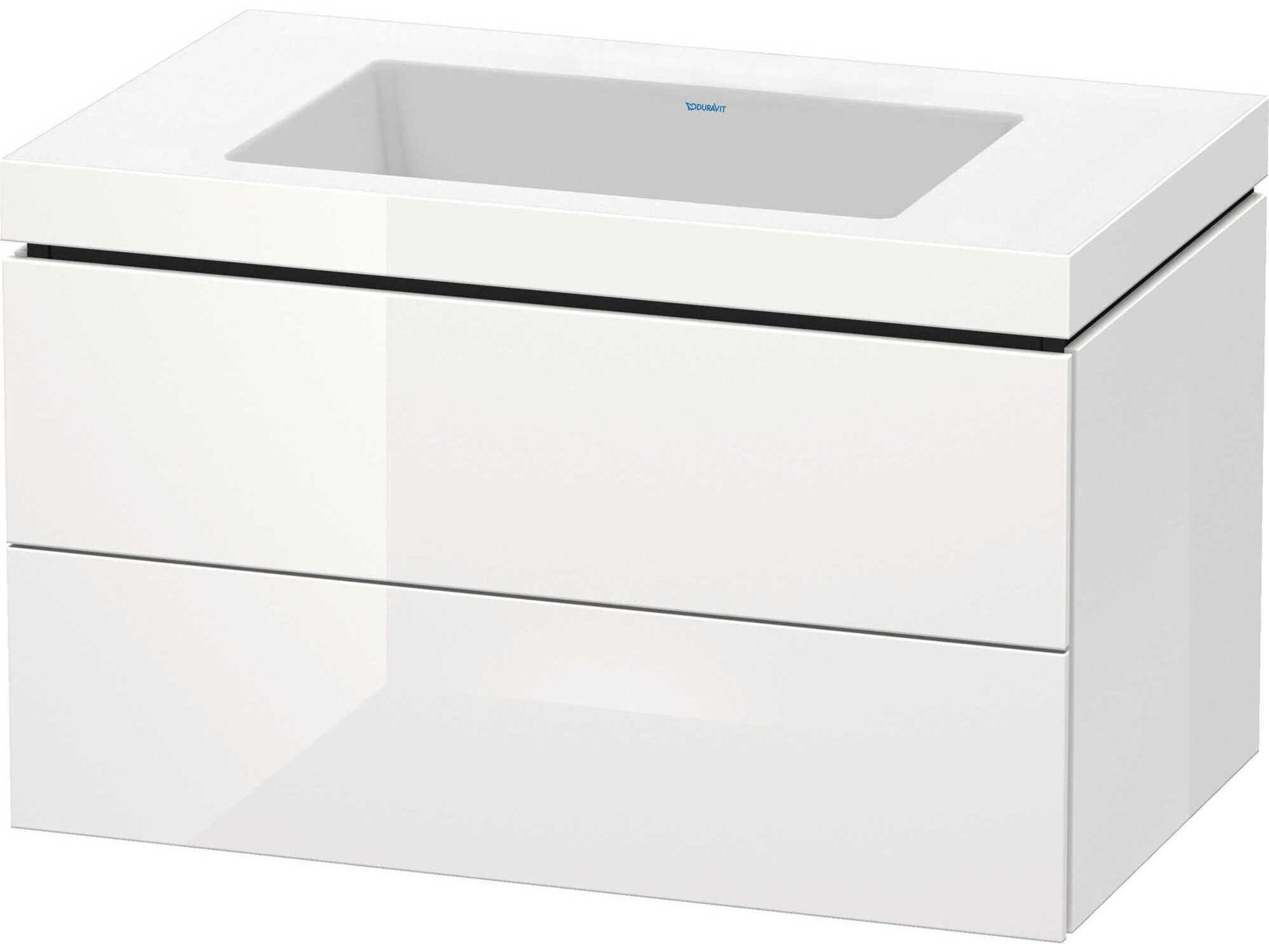L-cube 32'' Two Drawer White High Gloss (Lacquer) Wall-Mounted Vanity Unit
