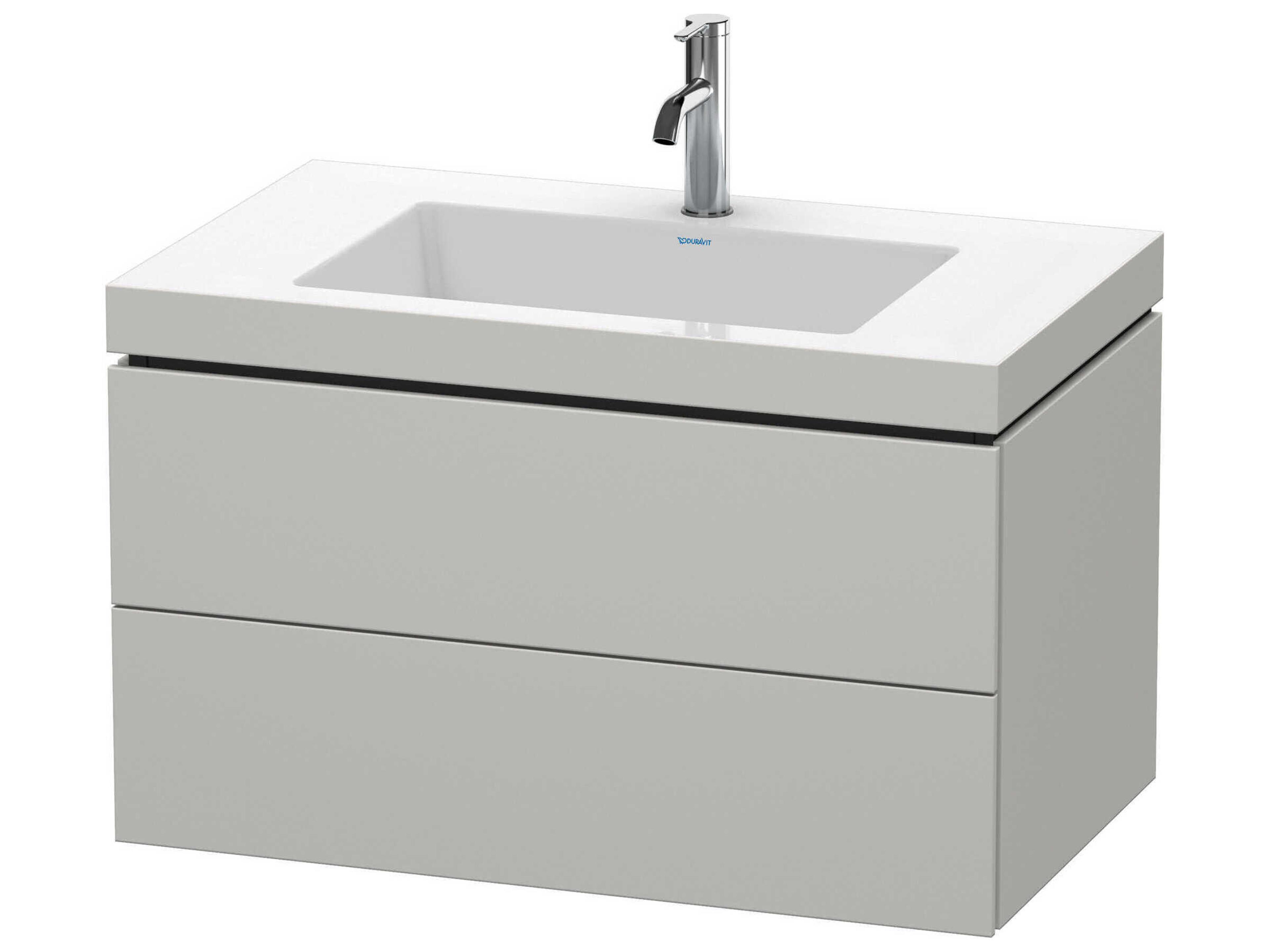 L-cube 32'' Two Drawer Concrete Gray Matt Wall-Mounted Vanity Unit