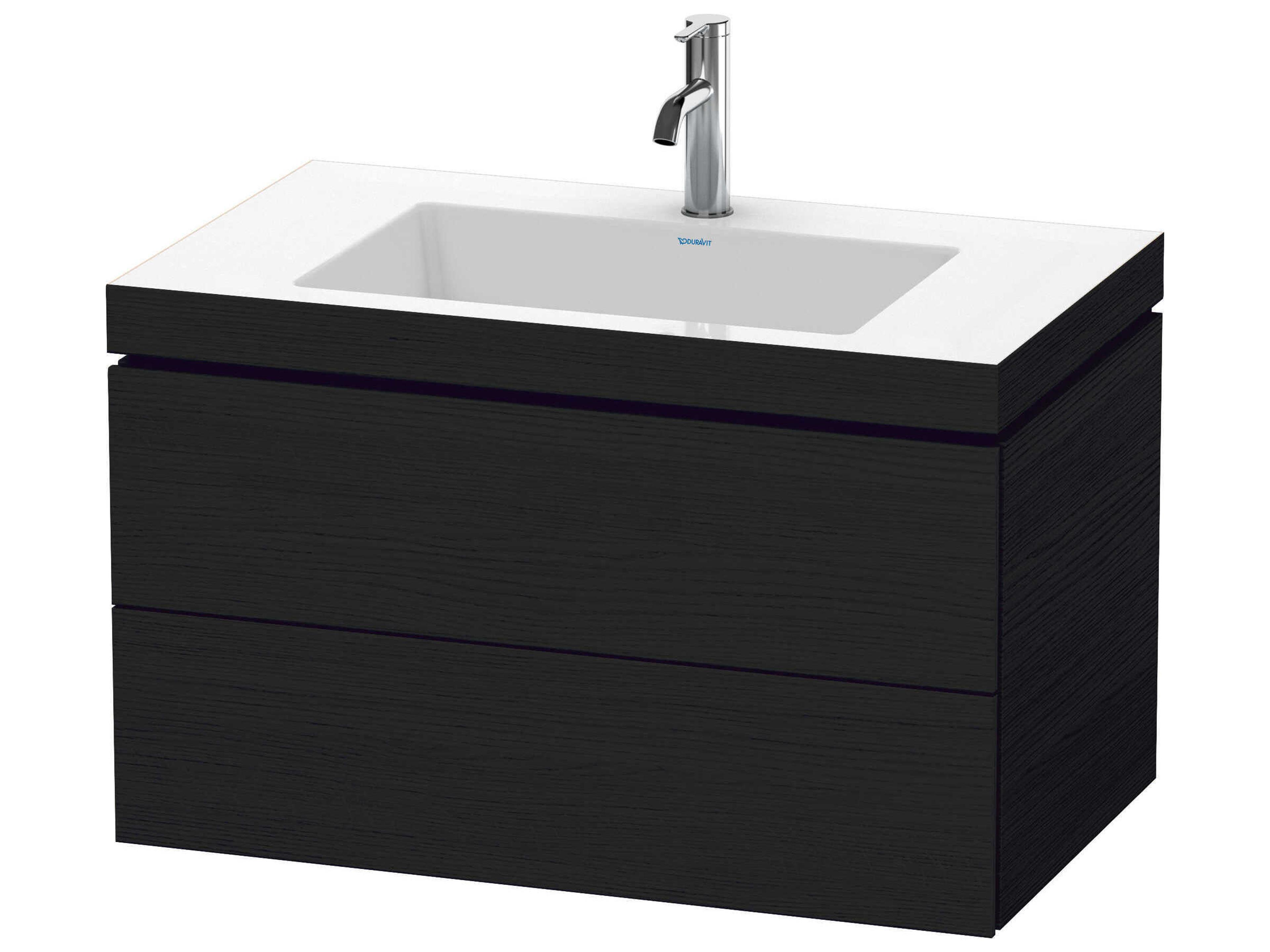 L-cube 32'' Two Drawer Black Oak Matt Wall-Mounted Vanity Unit