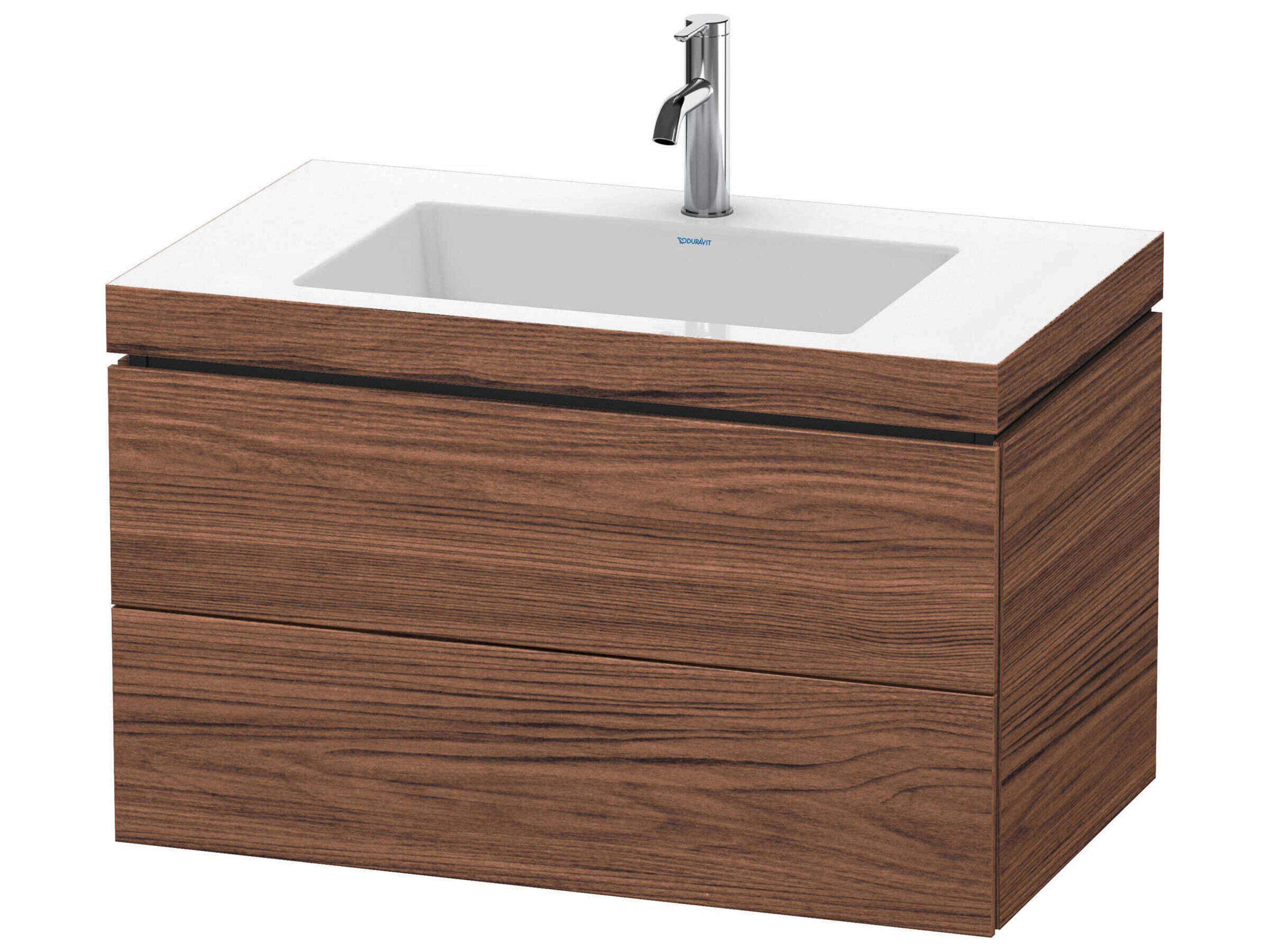 L-cube 32'' Two Drawer Walnut (Dark) Matt Wall-Mounted Vanity Unit