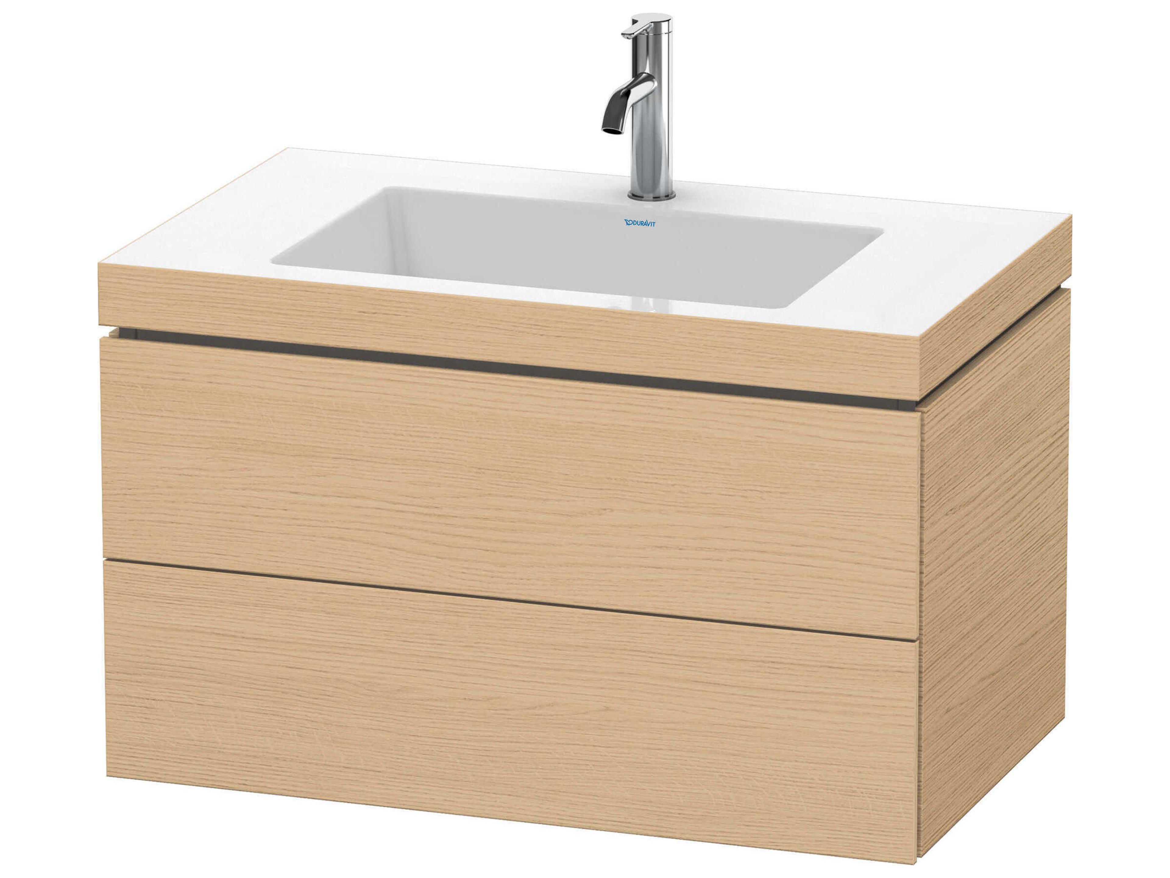 L-cube 32'' Two Drawer Natural Oak Matt Wall-Mounted Vanity Unit
