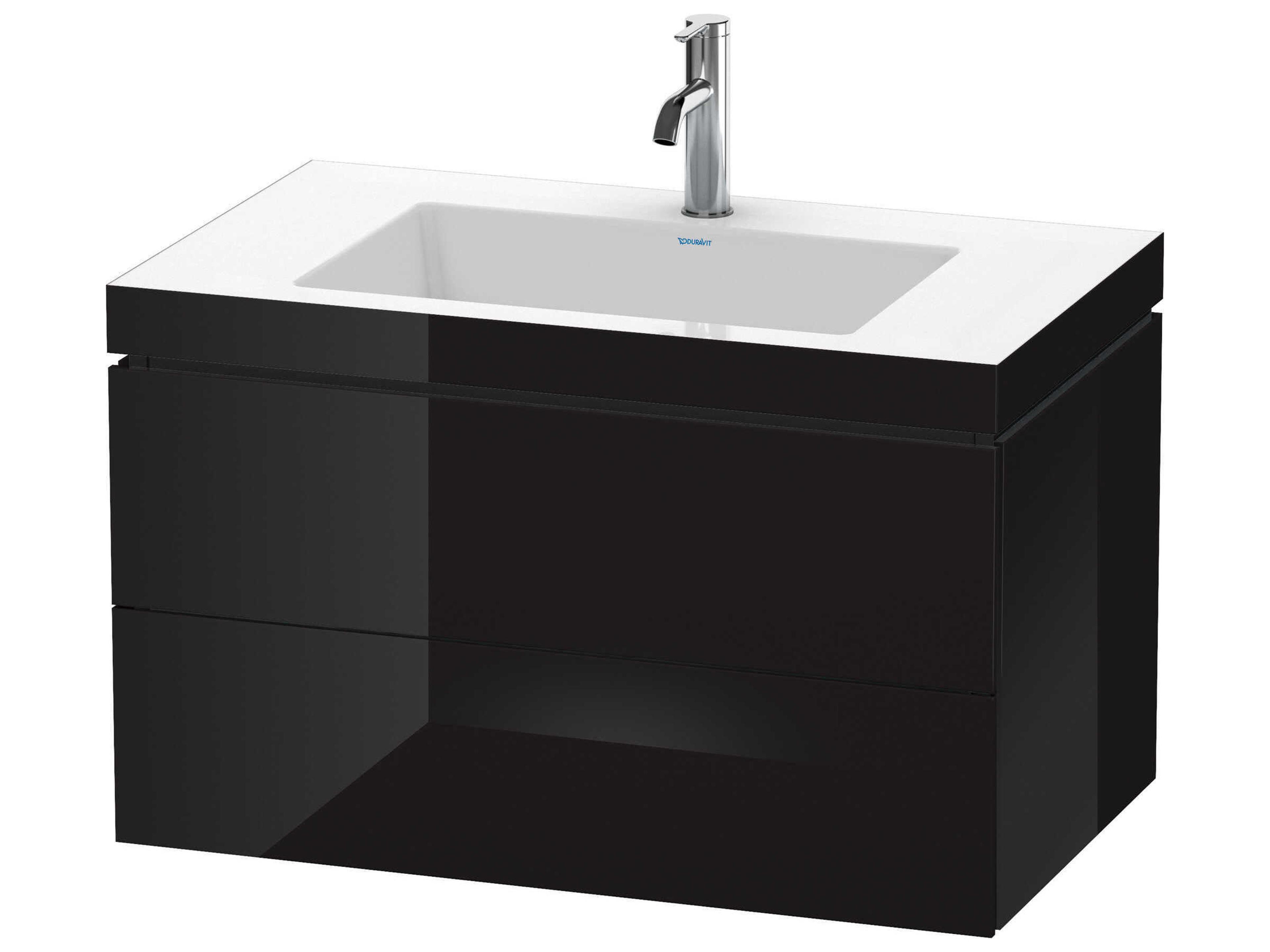 L-cube 32'' Two Drawer Black High Gloss Wall-Mounted Vanity Unit