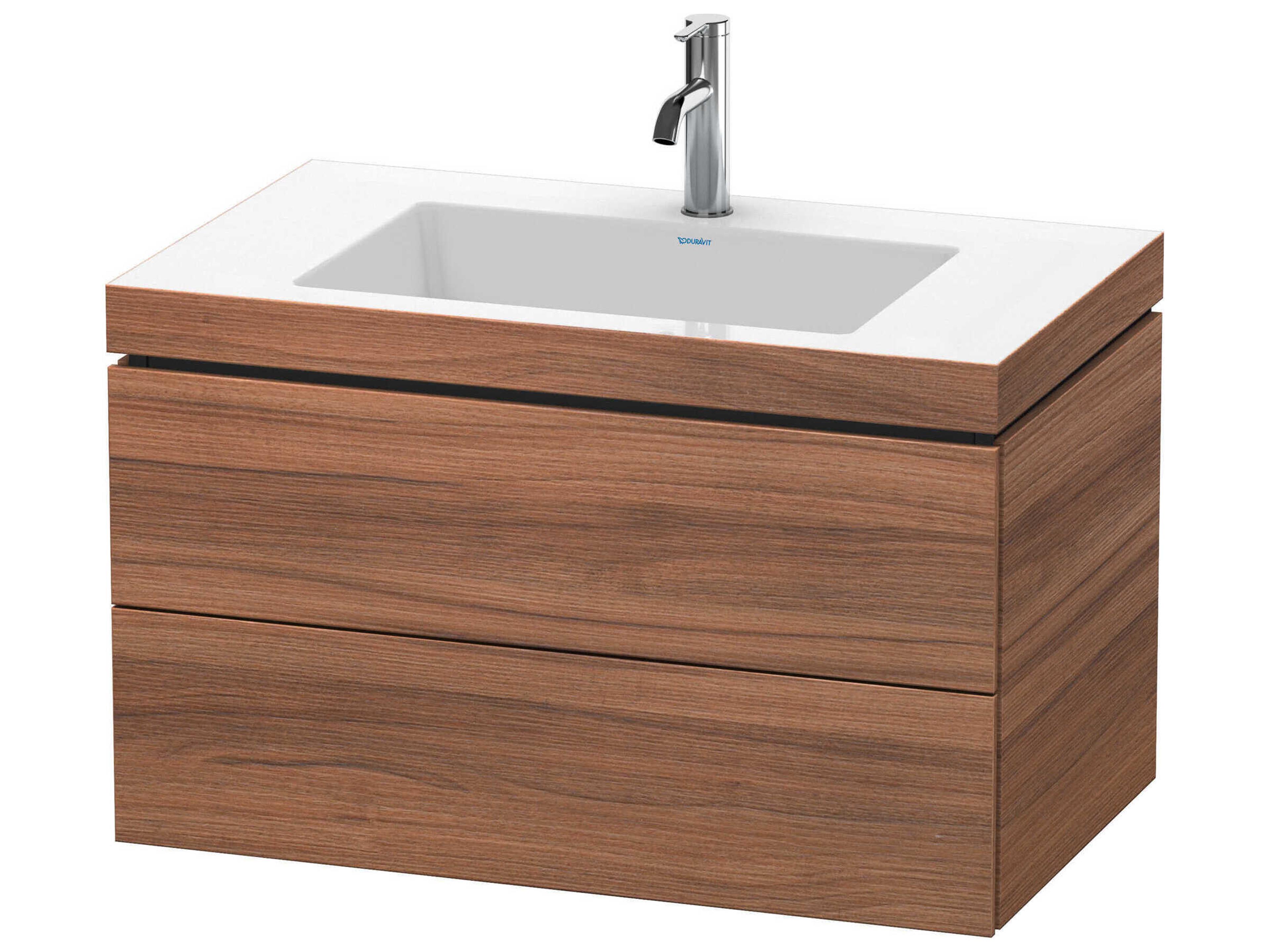 L-cube 32'' Two Drawer Walnut Matt Wall-Mounted Vanity Unit