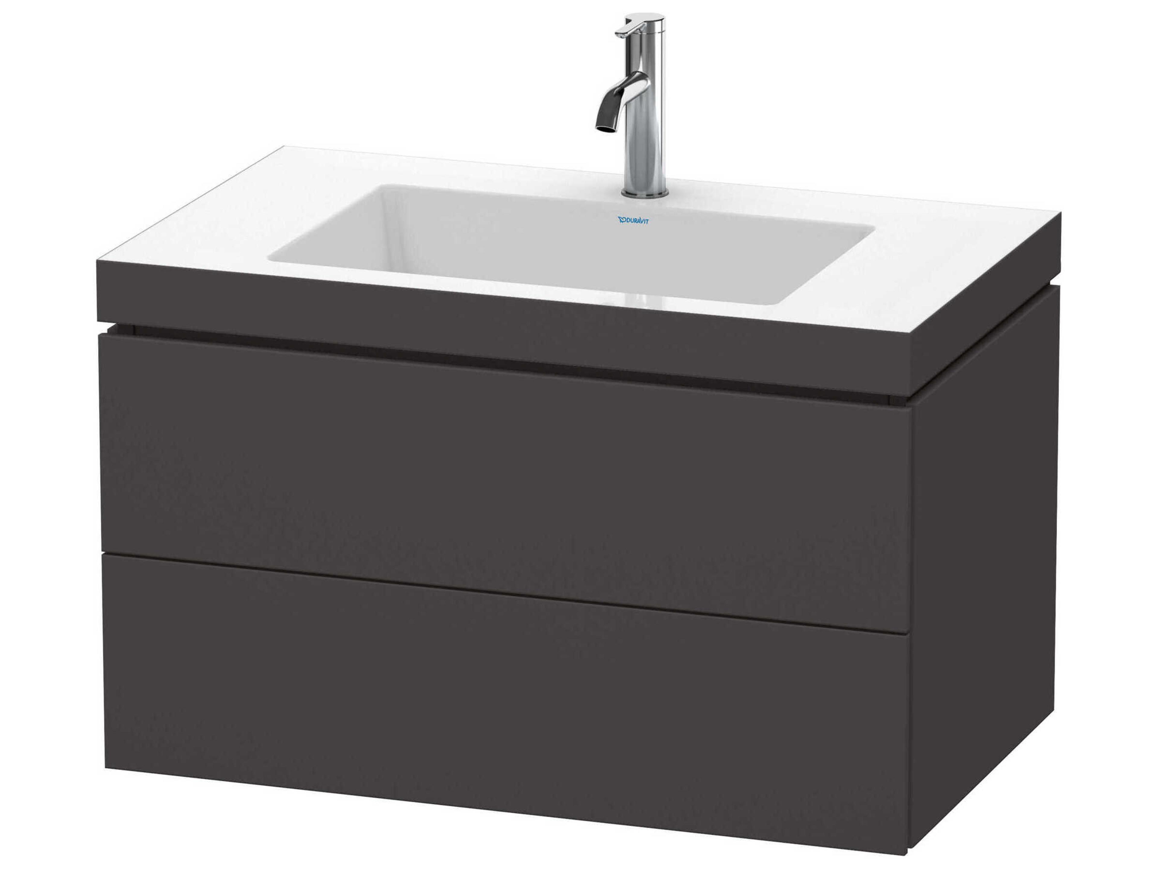 L-cube 32'' Two Drawer Graphite Super Matt Wall-Mounted Vanity Unit