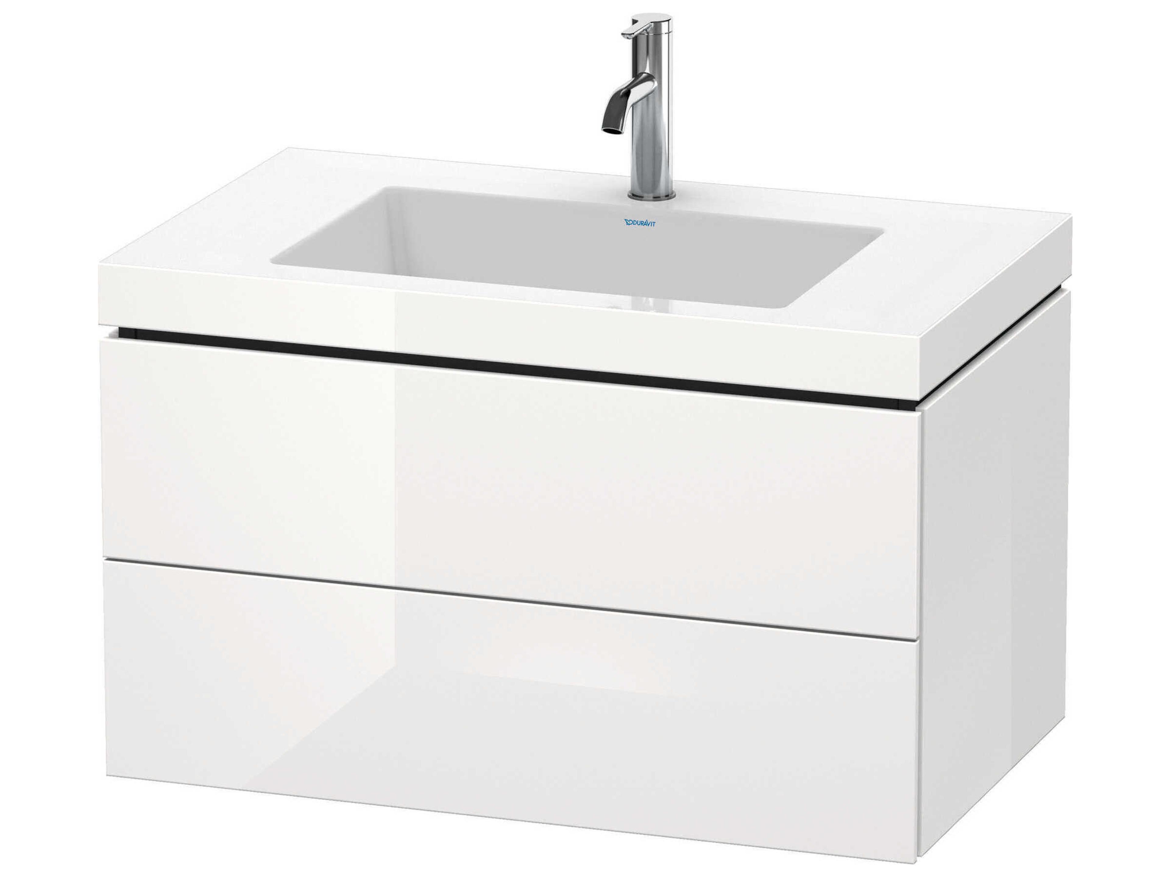 L-cube 32'' Two Drawer White High Gloss (Lacquer) Wall-Mounted Vanity Unit