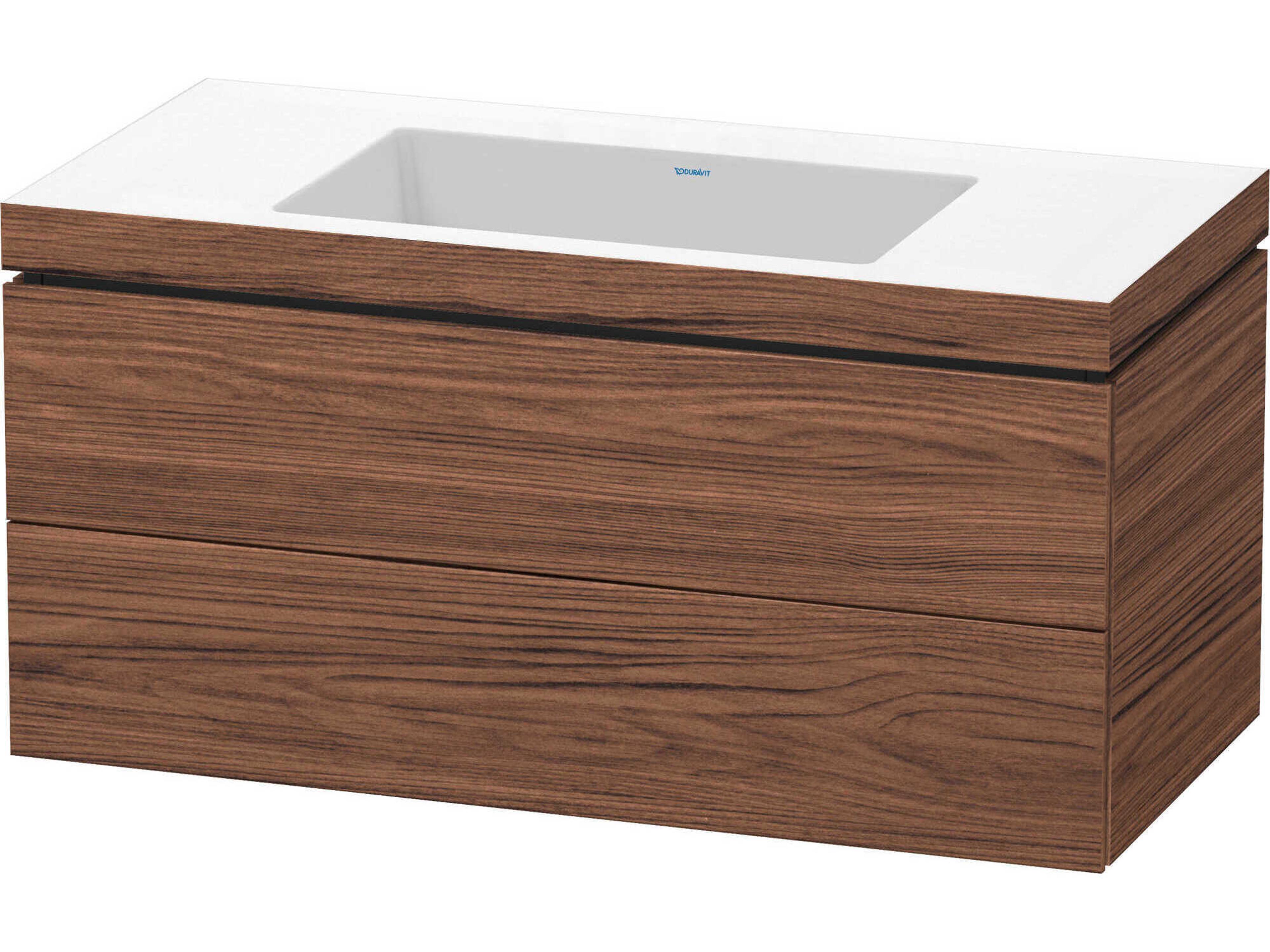 L-cube 39'' Two Drawer Walnut (Dark) Matt Wall-Mounted Vanity Unit