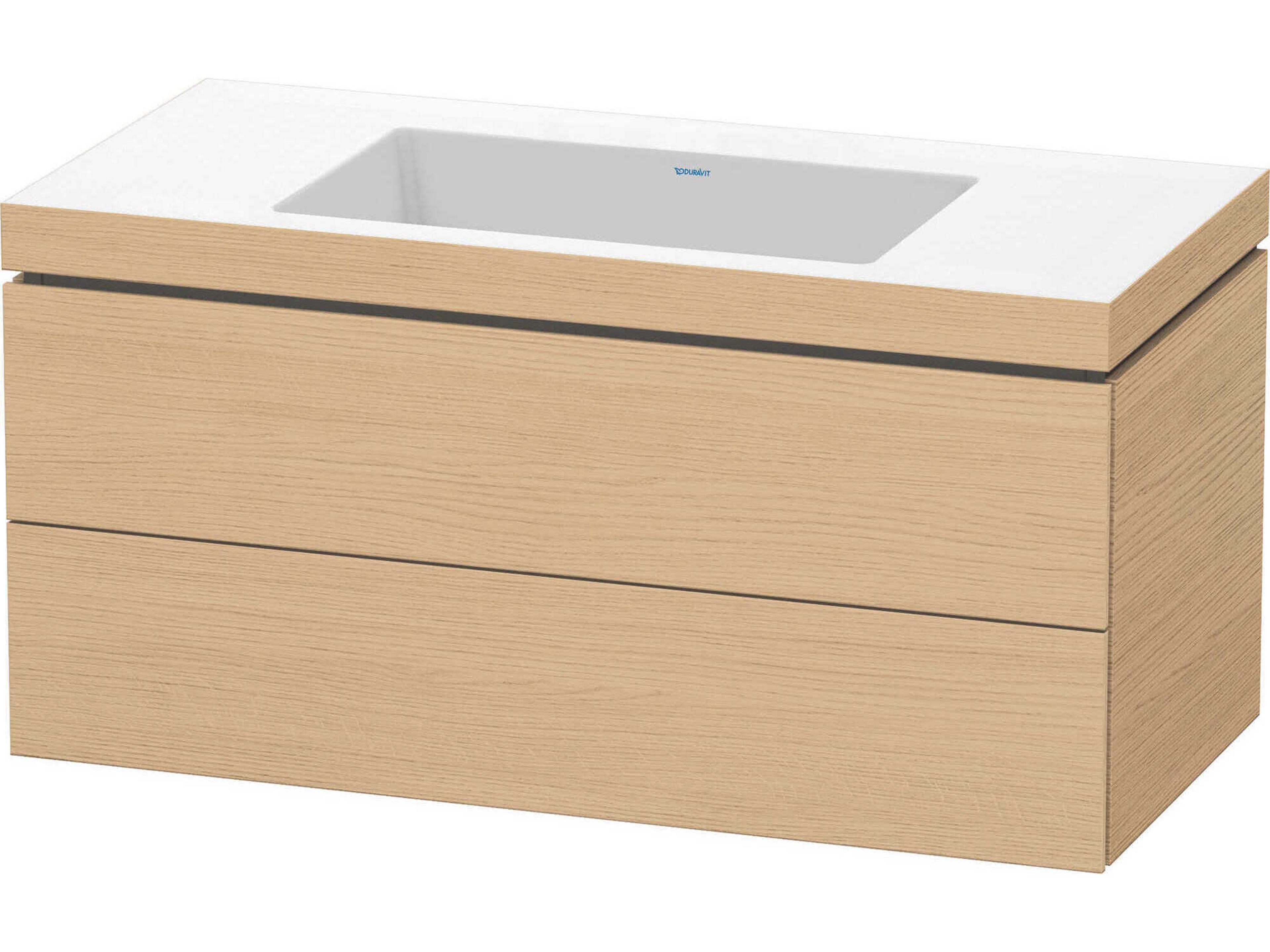 L-cube 39'' Two Drawer Natural Oak Matt Wall-Mounted Vanity Unit