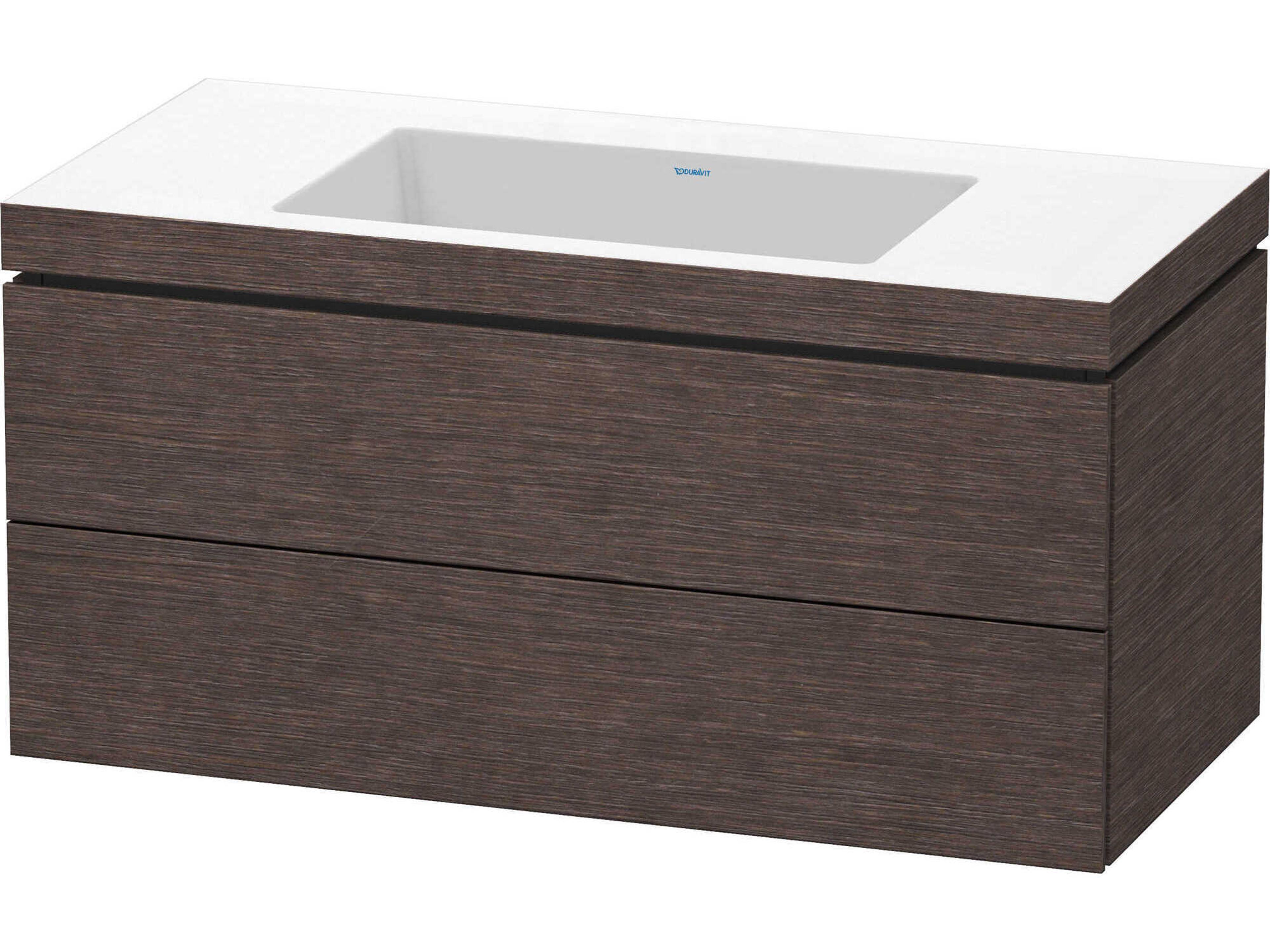 L-cube 39'' Two Drawer Dark Brushed Oak Matt Wall-Mounted Vanity Unit