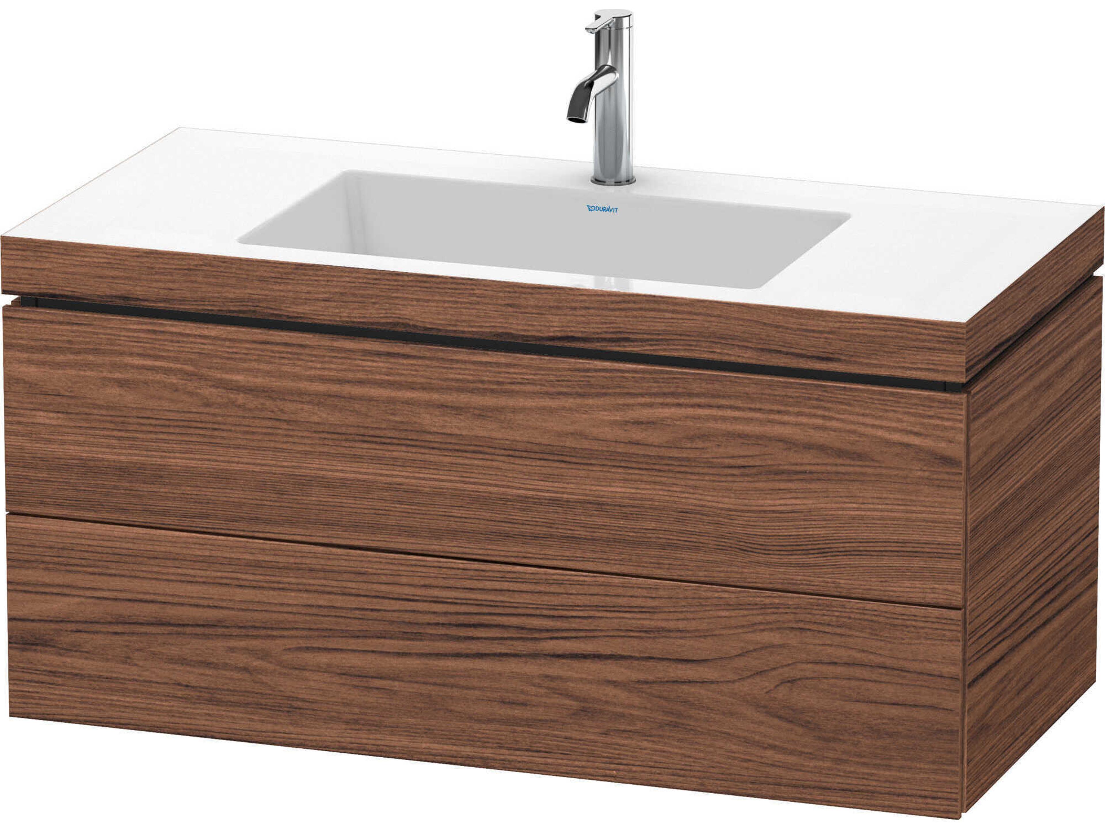 L-cube 39'' Two Drawer Walnut (Dark) Matt Wall-Mounted Vanity Unit