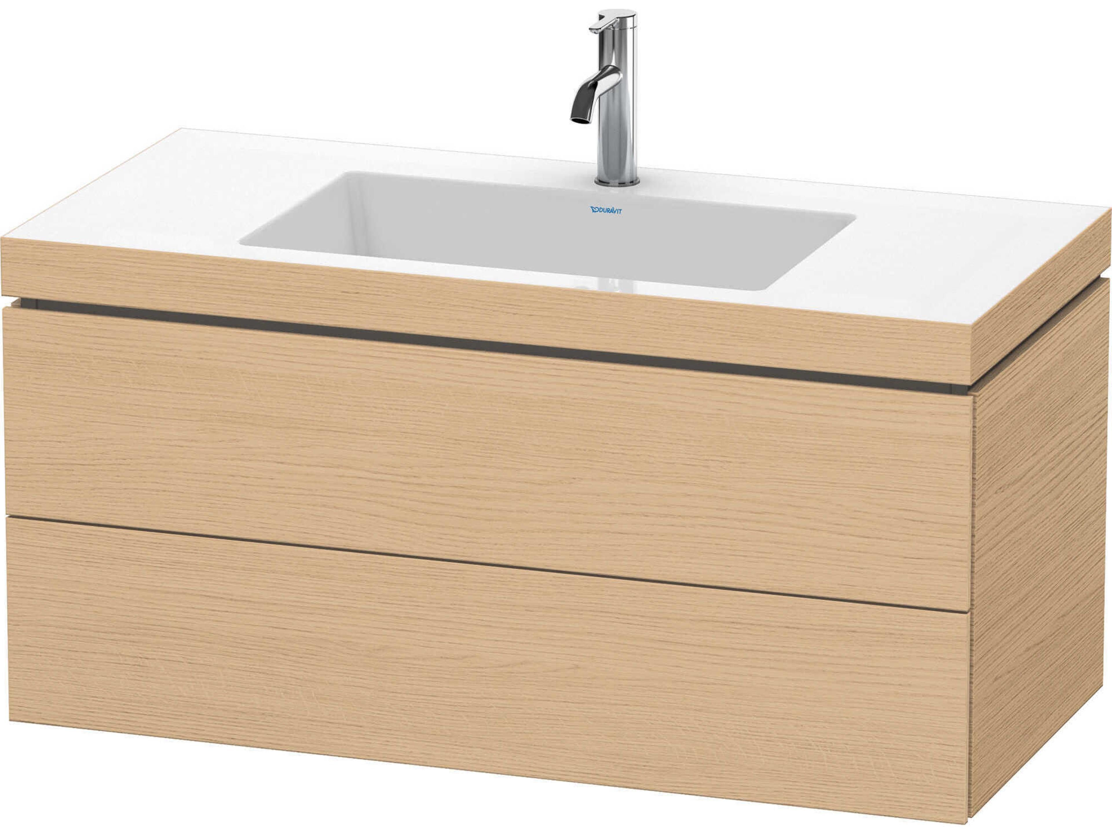 L-cube 39'' Two Drawer Natural Oak Matt Wall-Mounted Vanity Unit