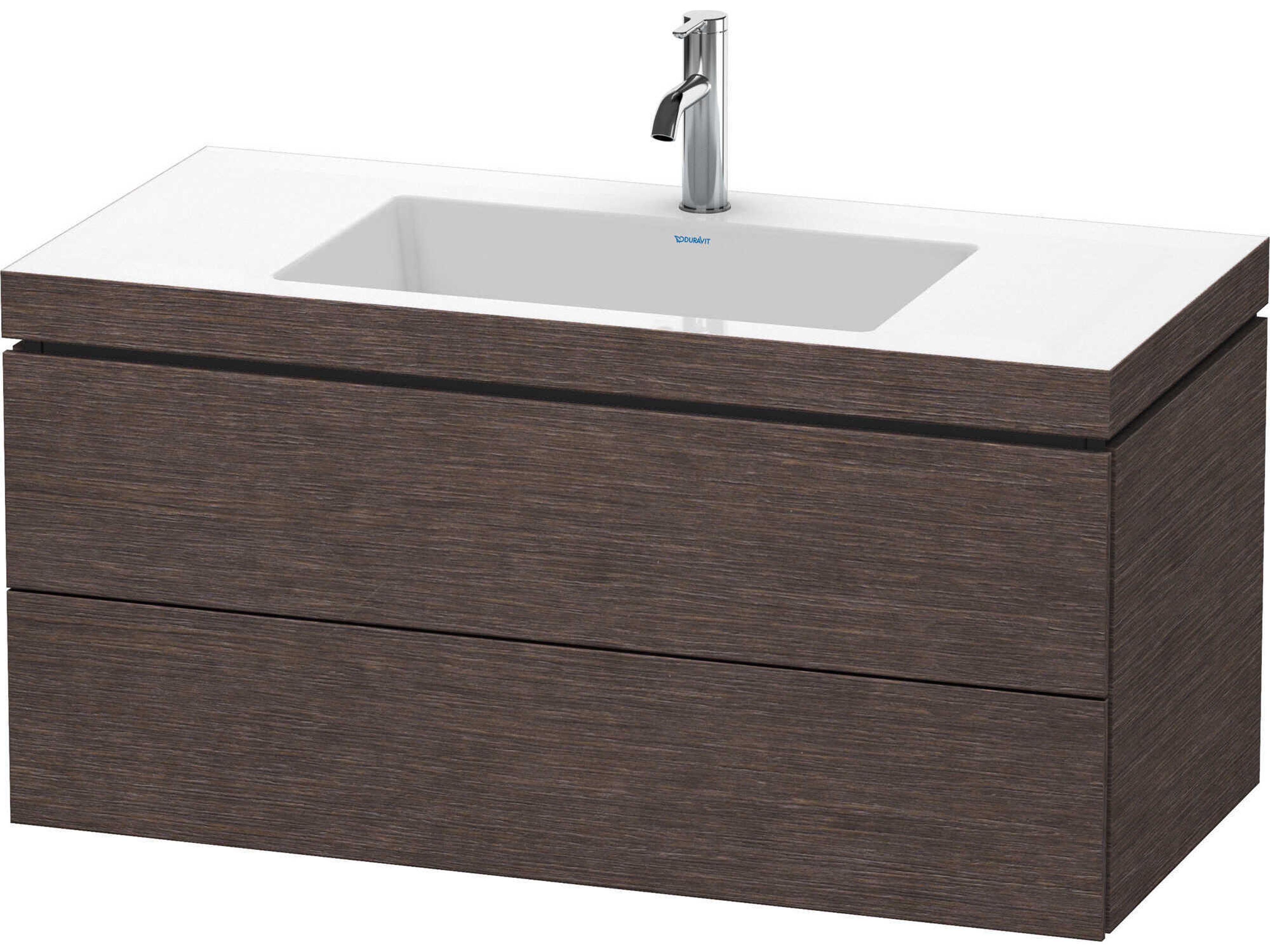 L-cube 39'' Two Drawer Dark Brushed Oak Matt Wall-Mounted Vanity Unit