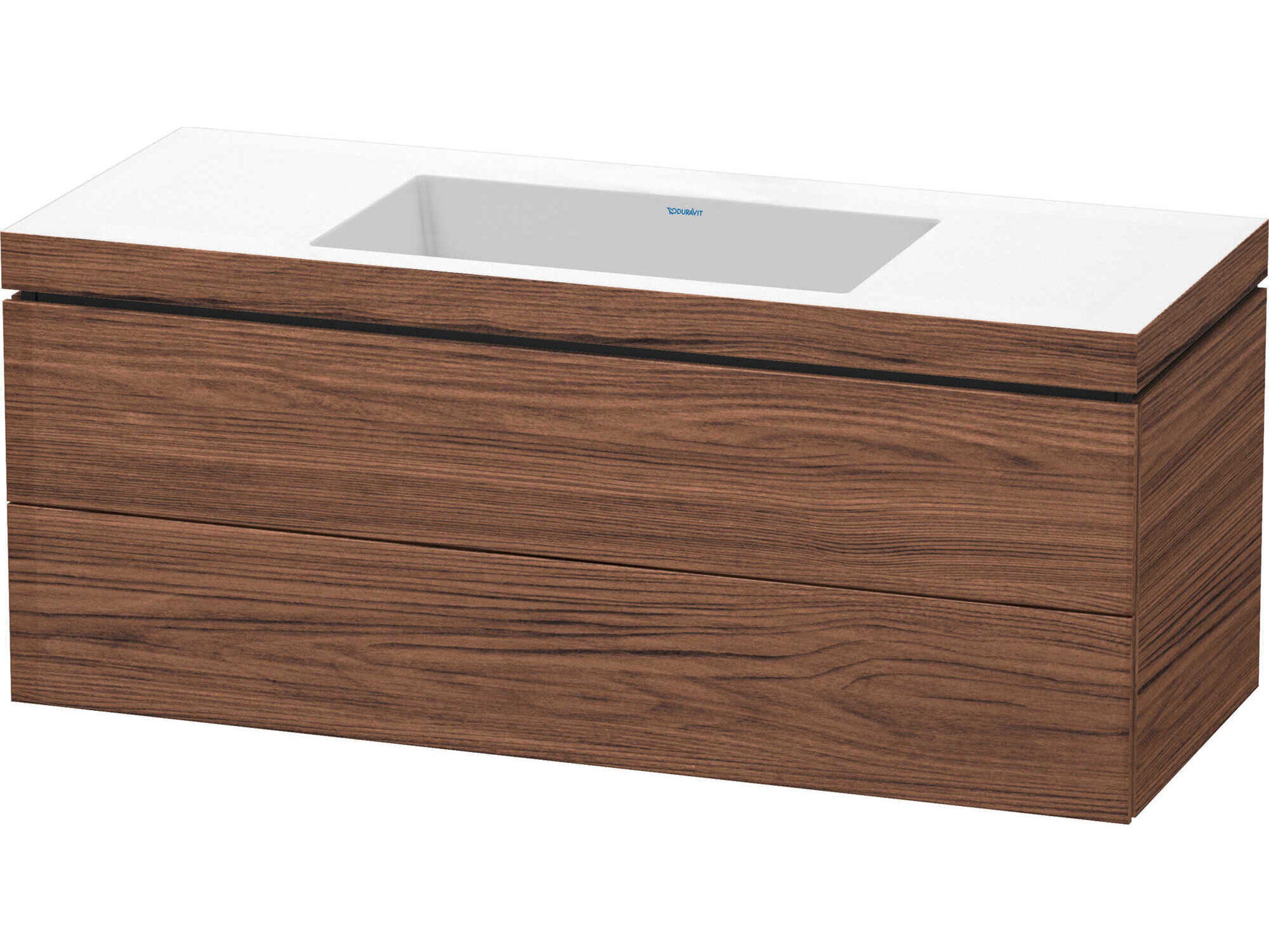 L-cube 47'' Two Drawer Walnut (Dark) Matt Wall-Mounted Vanity Unit
