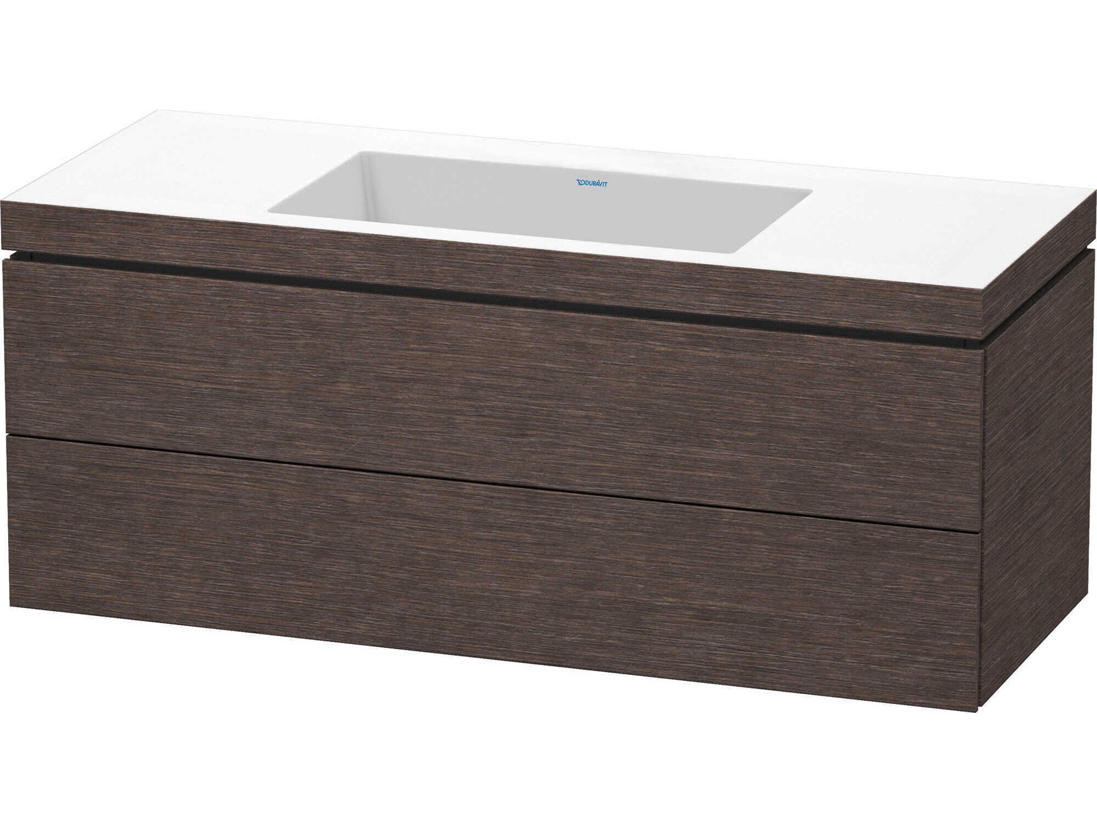 L-cube 47'' Two Drawer Dark Brushed Oak Matt Wall-Mounted Vanity Unit
